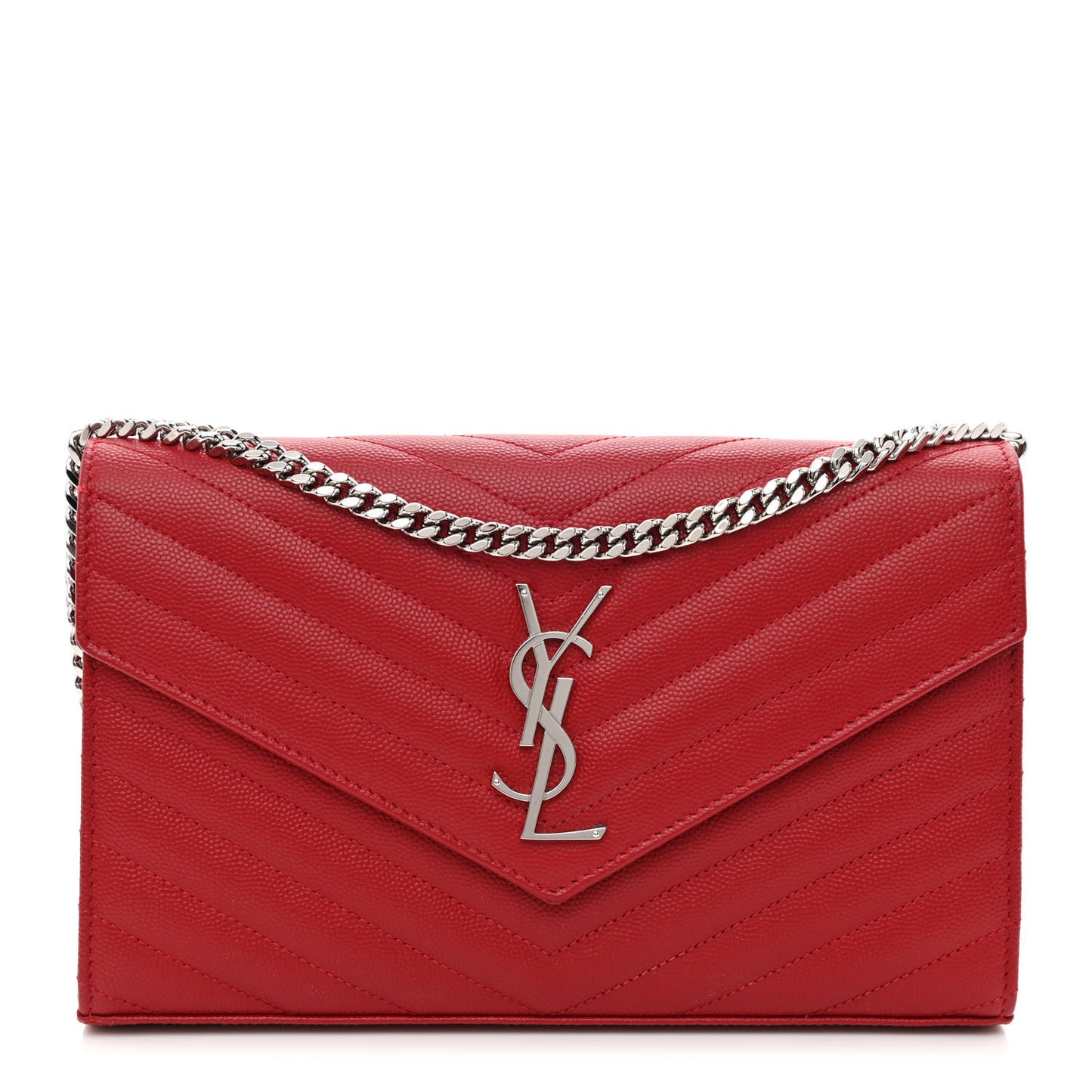 Grain De Poudre Matelasse Chevron Monogram Chain Wallet New Red