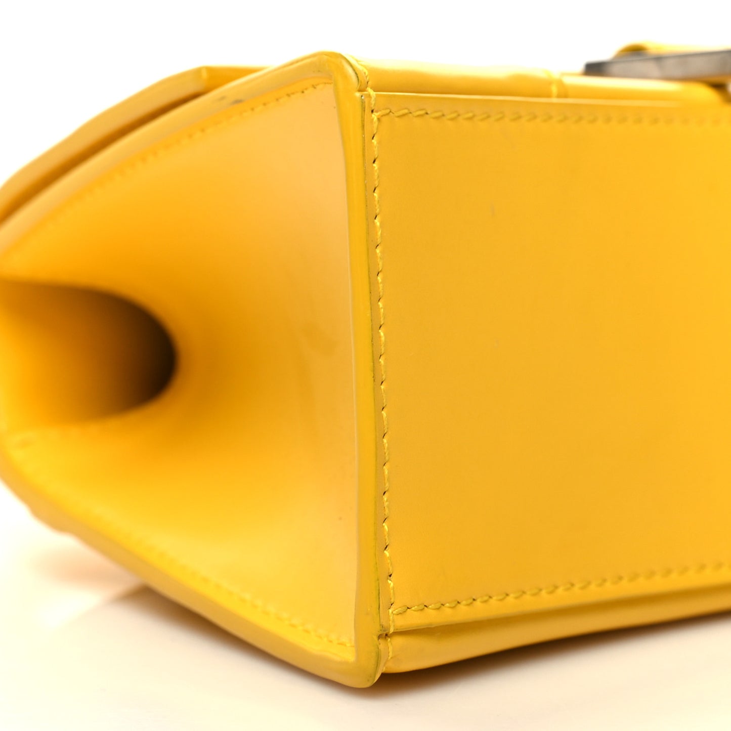 Shiny Box Calfskin Hourglass Top Handle Bag XS Yellow