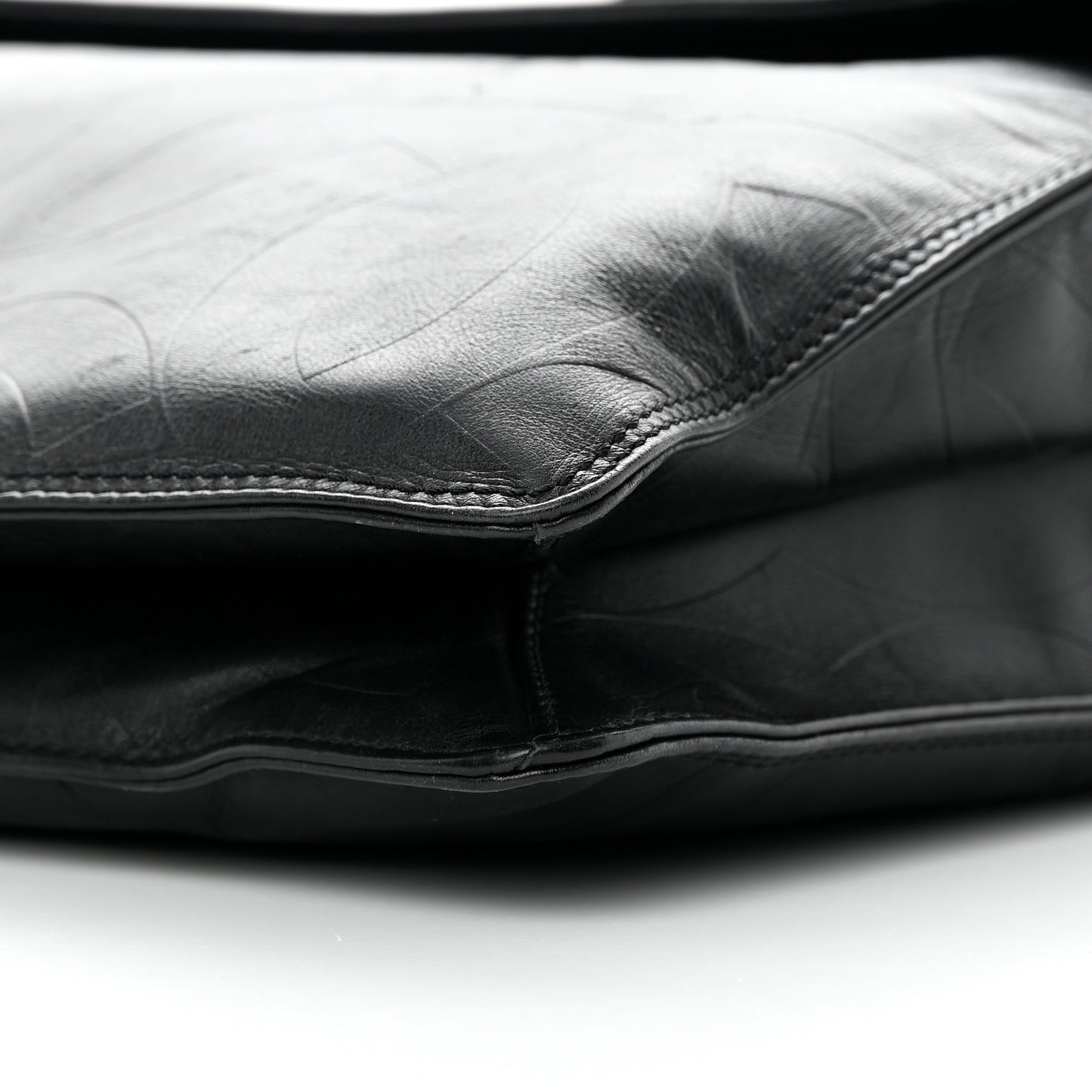 Calfskin Embossed CC Messenger Bag Black