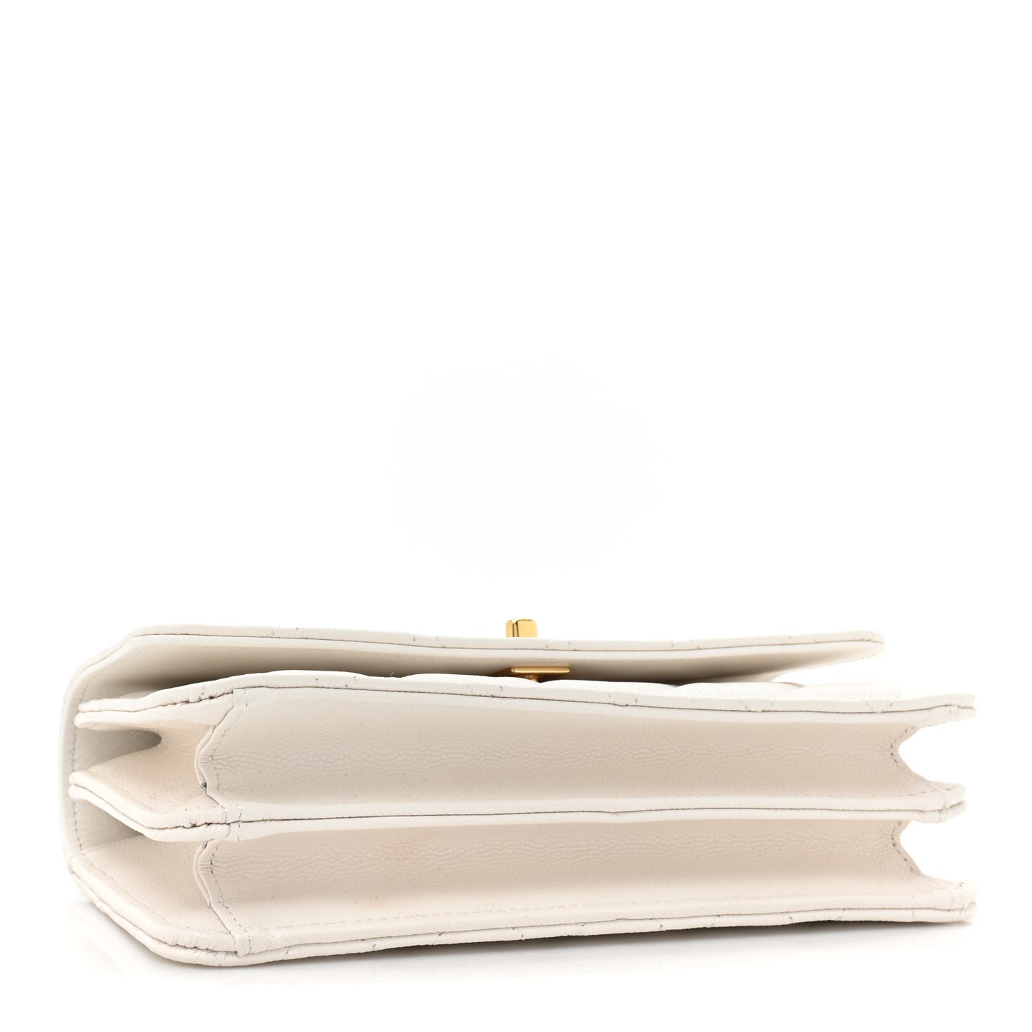 Shiny Caviar Quilted Flap Charm Wallet On Chain WOC White