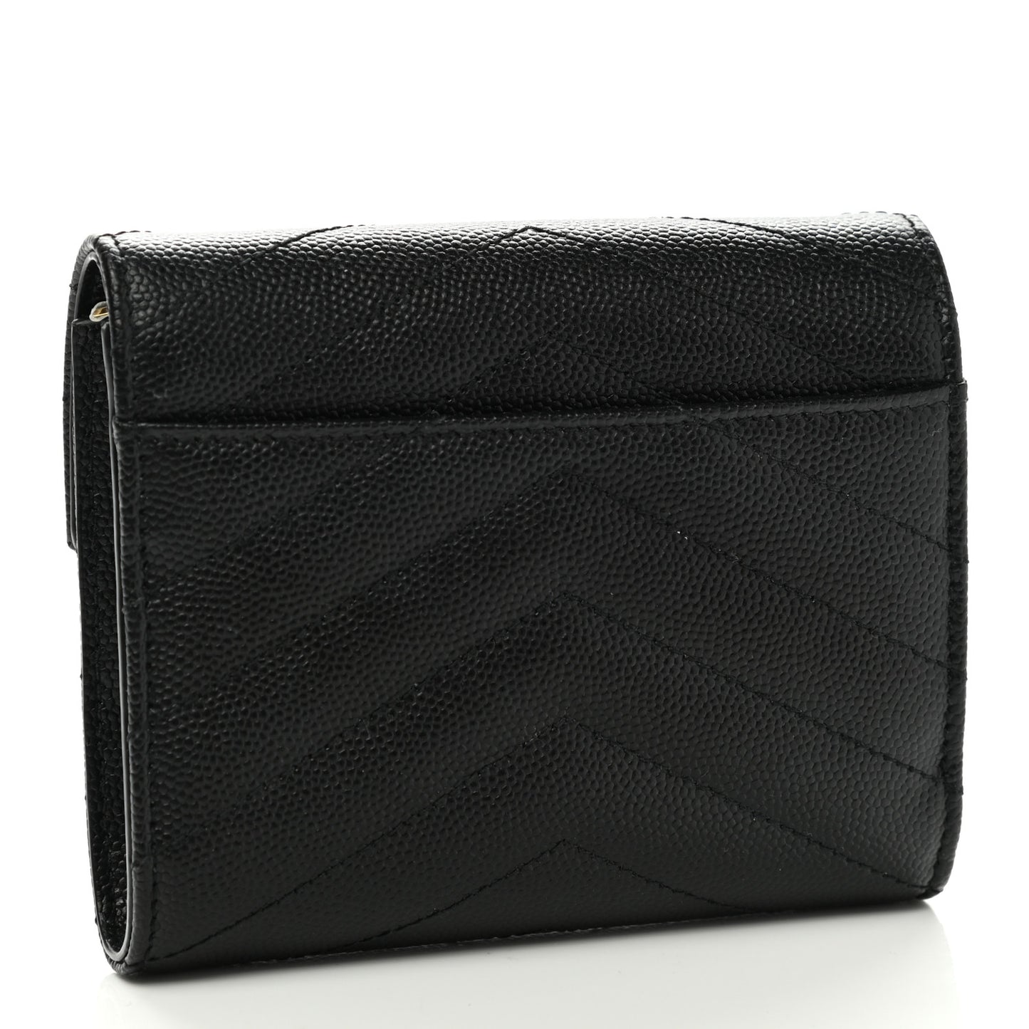 Grain De Poudre Matelasse Chevron Monogram Compact Tri Fold Wallet Black