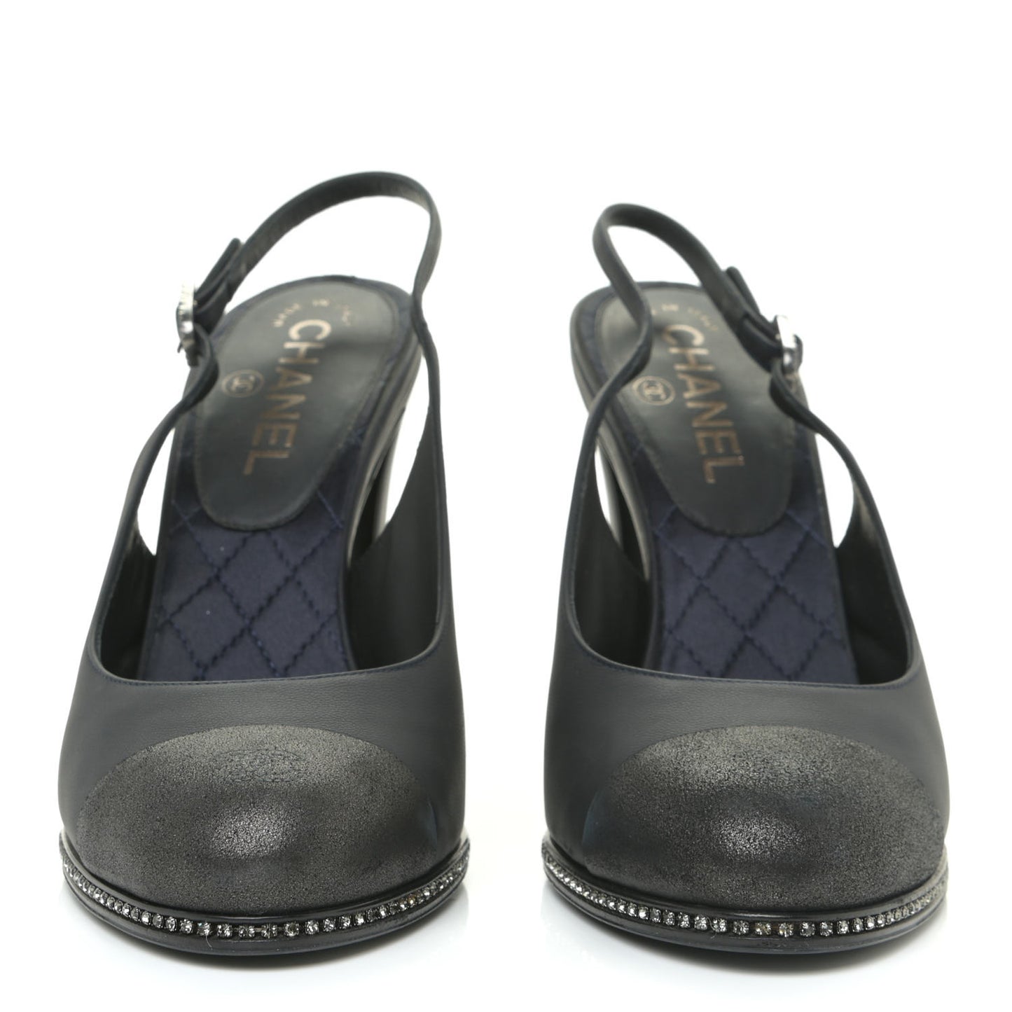 Crystal Cap Toe Slingback Pumps 38.5 Marine Gris Fonce