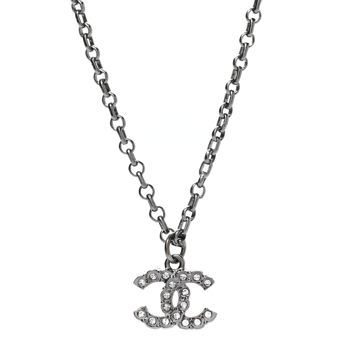 Pearl Crystal CC Pendant Necklace Silver