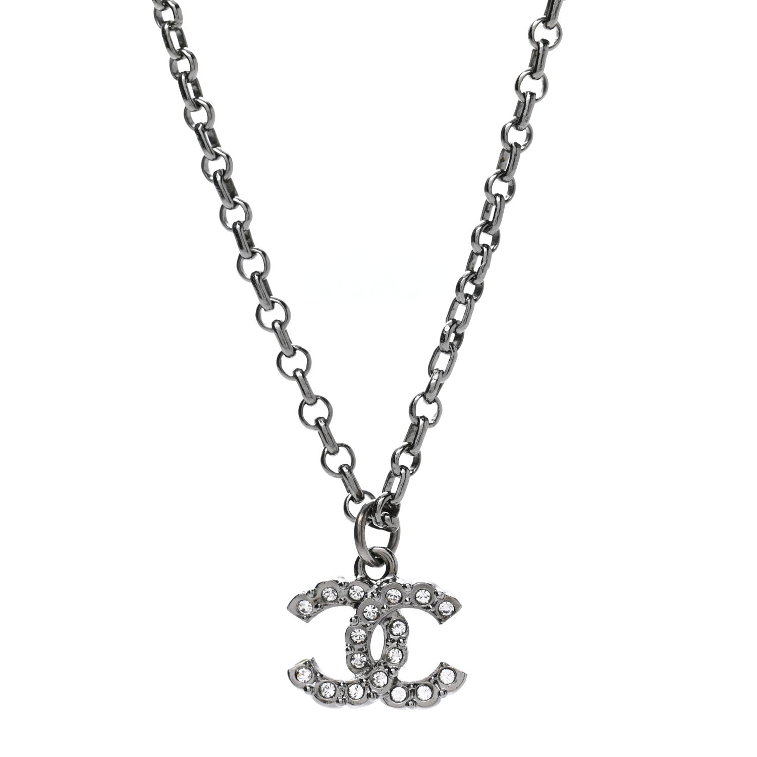 Chanel Pearl Crystal CC Pendant Necklace Silver 4 of 5