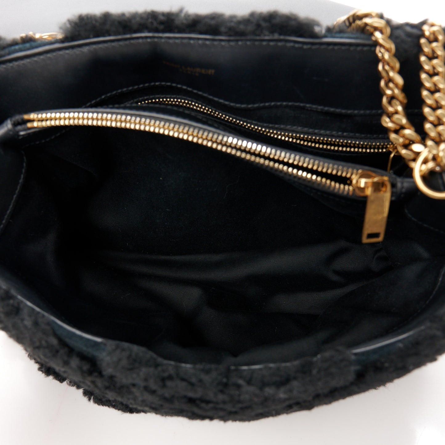 Shearling Y Quilted Monogram Medium Loulou Chain Satchel Black