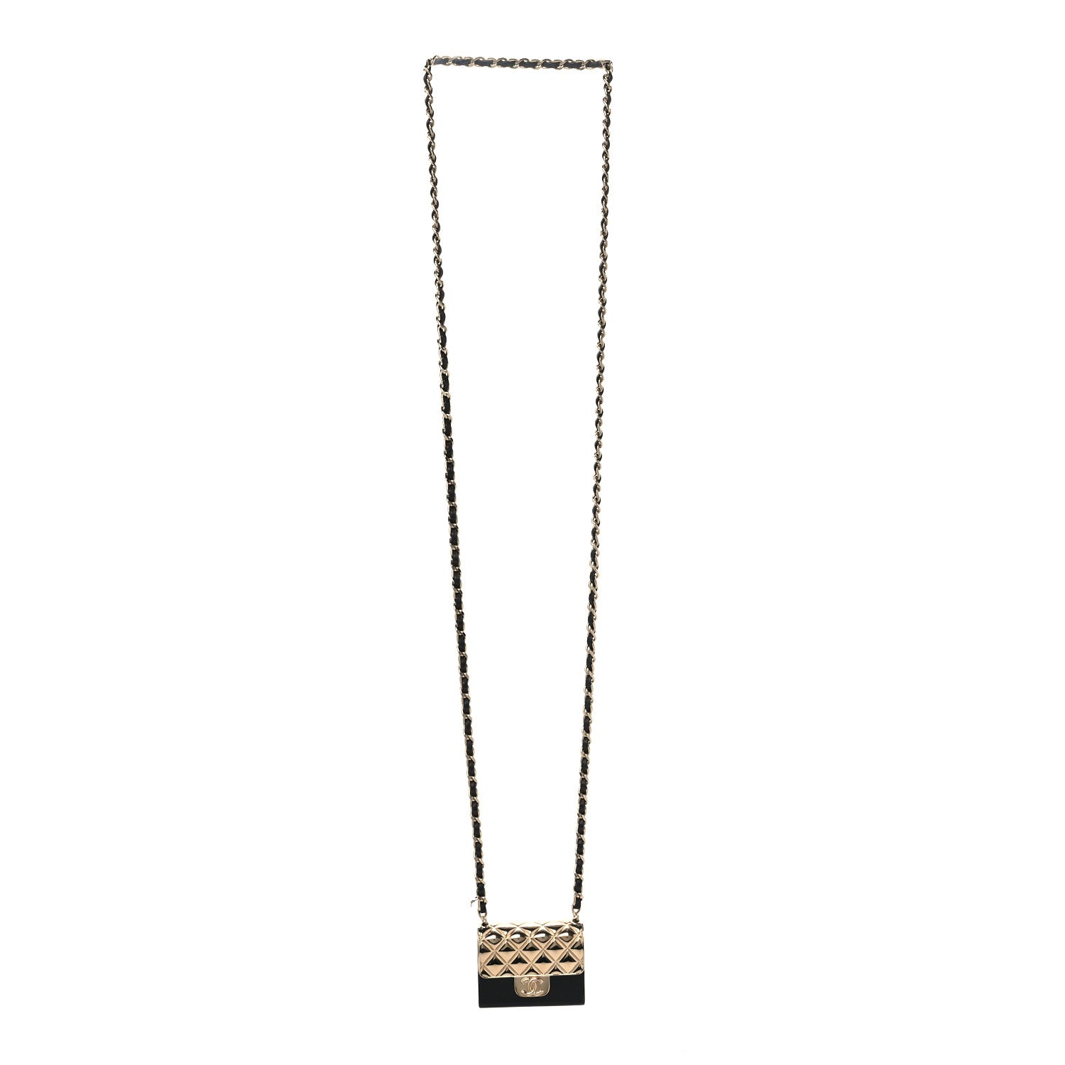 Chanel Metal Resin Lambskin Flap Bag Long Necklace Gold Black 3 of 6