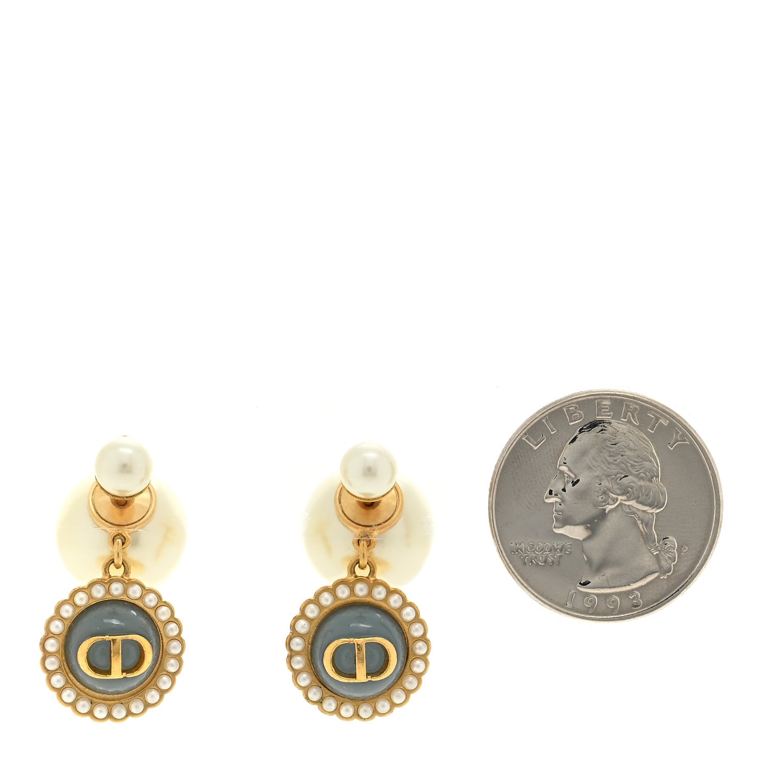Christian Dior Resin Pearl Glass Logo Tribales Earrings Gold Blue 2 of 4