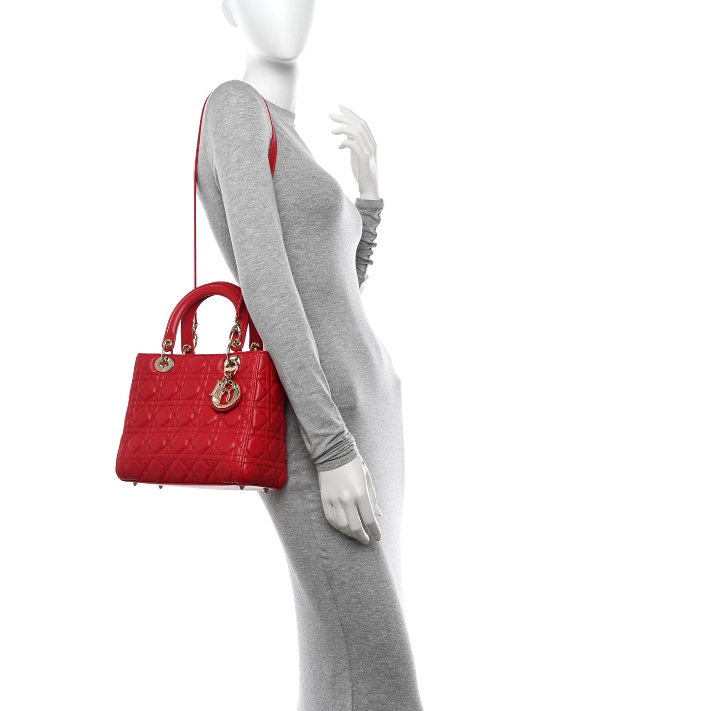 Lambskin Cannage Medium Lady Dior Red