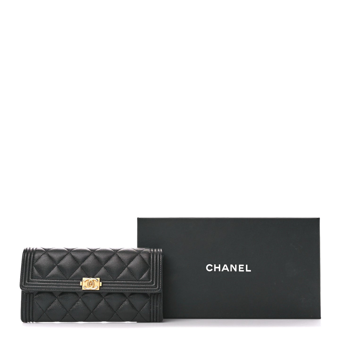 Caviar Quilted Large Boy Gusset Flap Wallet Black