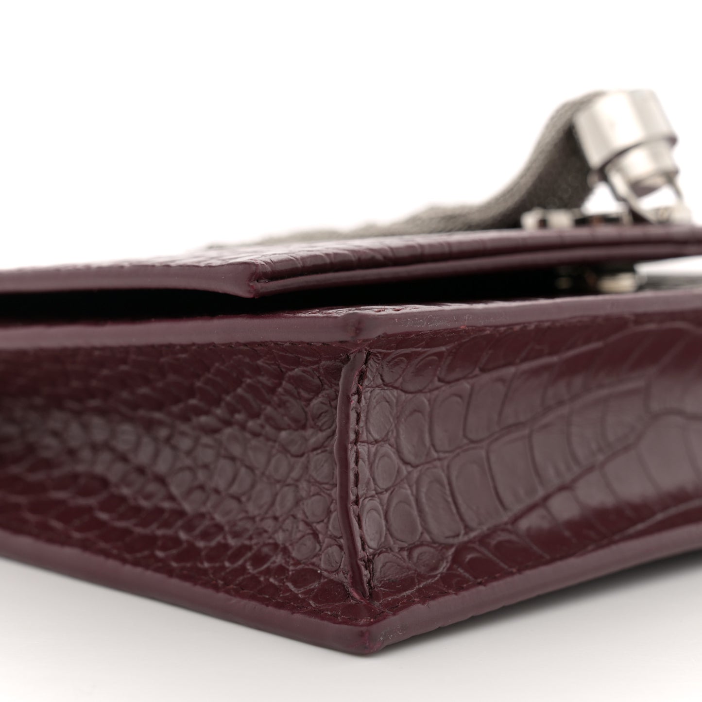 Calfskin Crocodile Embossed Kate Monogram Tassel Chain Wallet Rouge Legion