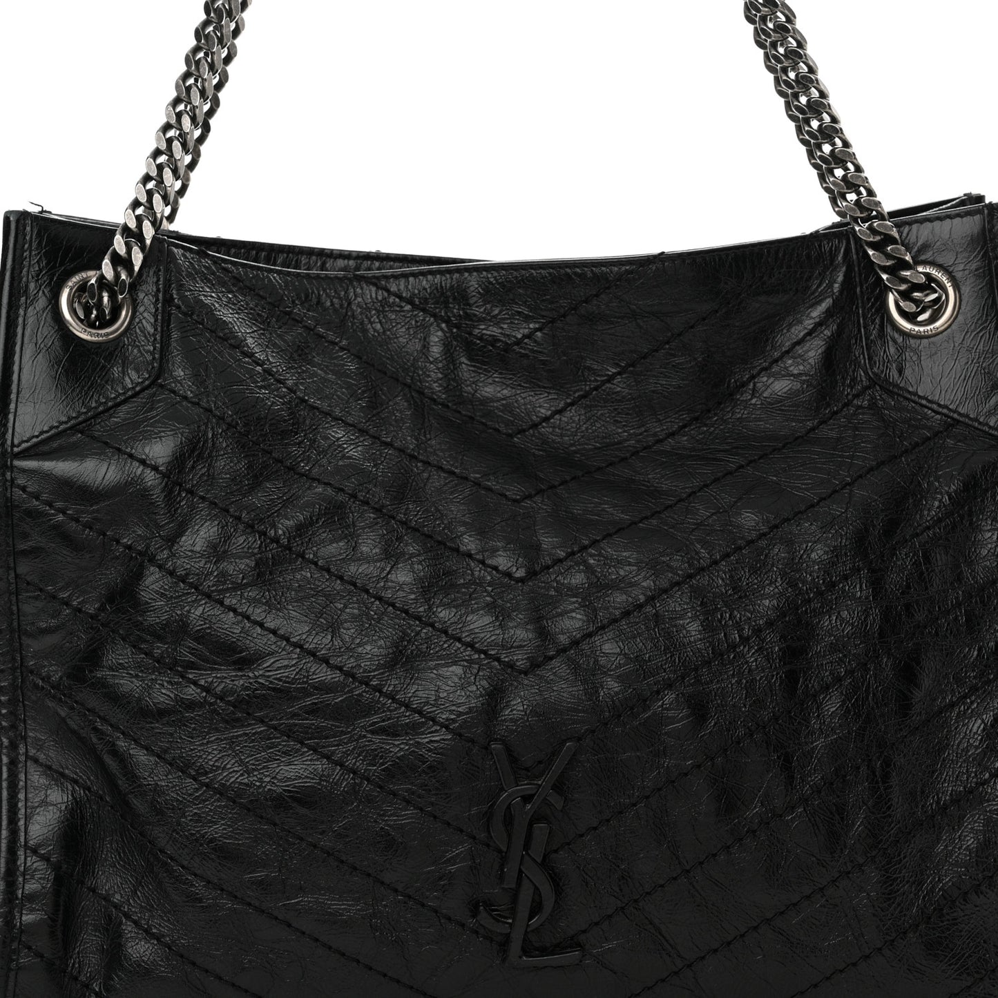 Crinkled Calfskin Matelasse Monogram Medium Niki Shopper Tote Black
