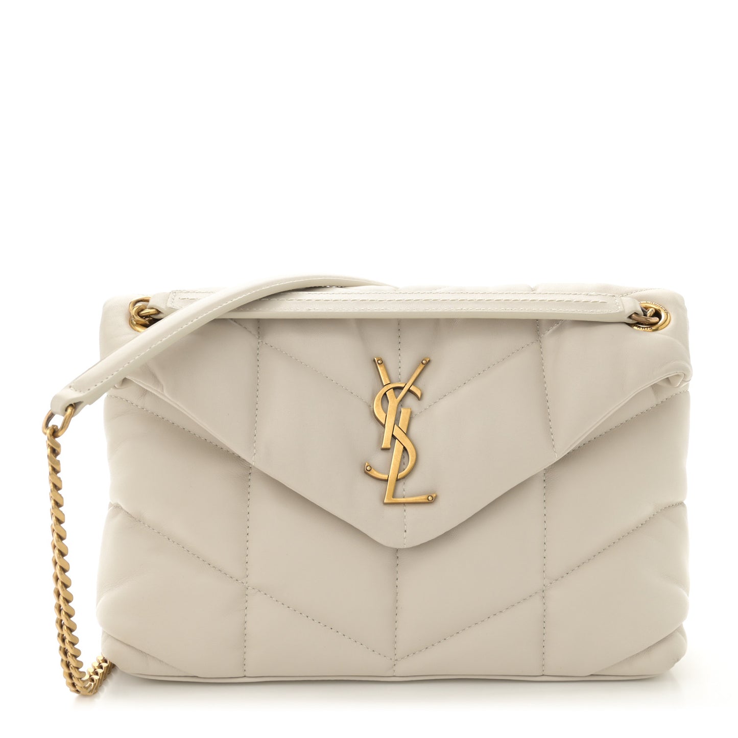 Lambskin Quilted Small Loulou Puffer Monogram Chain Satchel Crema Soft