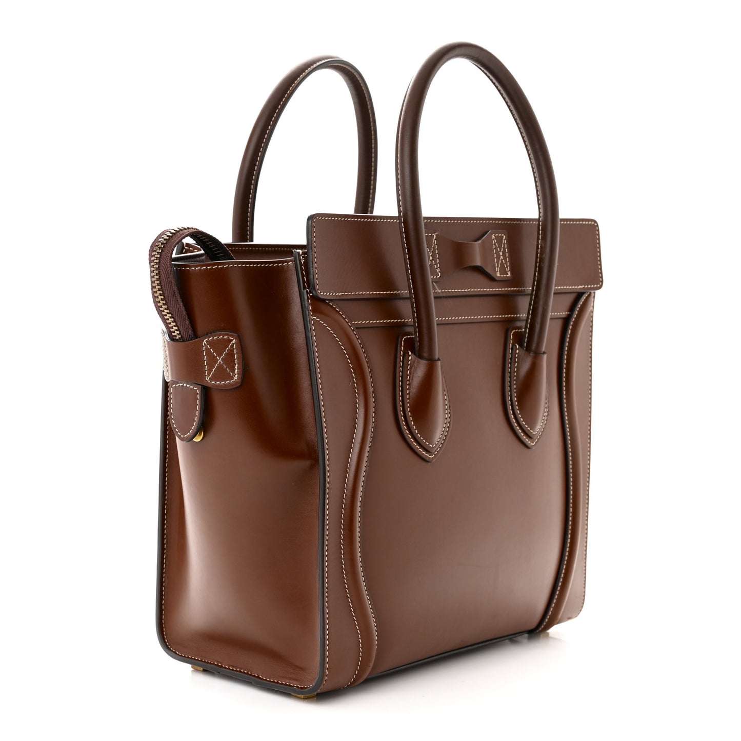 Satinated Natural Calfskin Micro Luggage Dark Brown