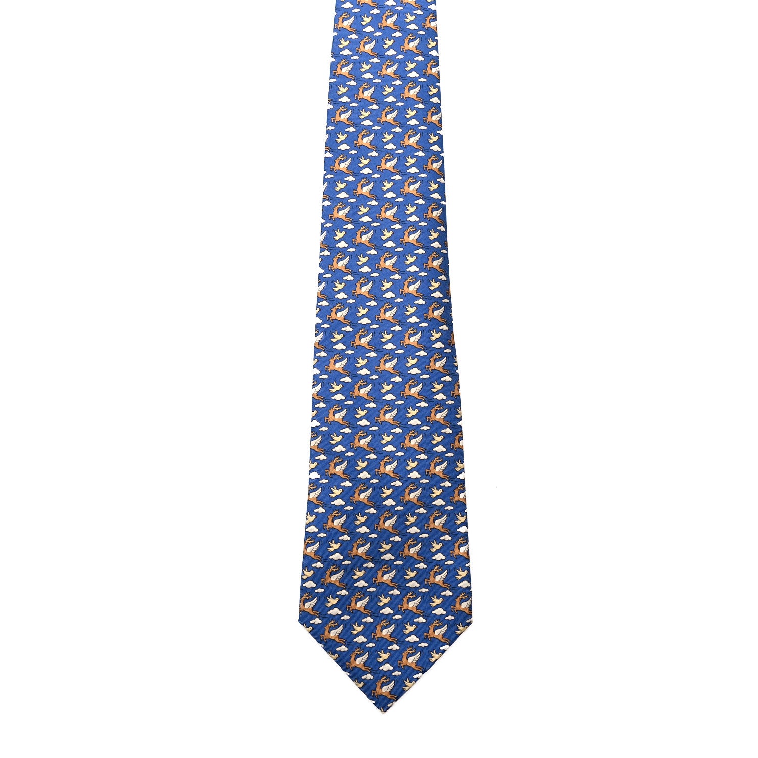 Hermes Printed Silk Mens Neck Tie Bleu 2 of 5
