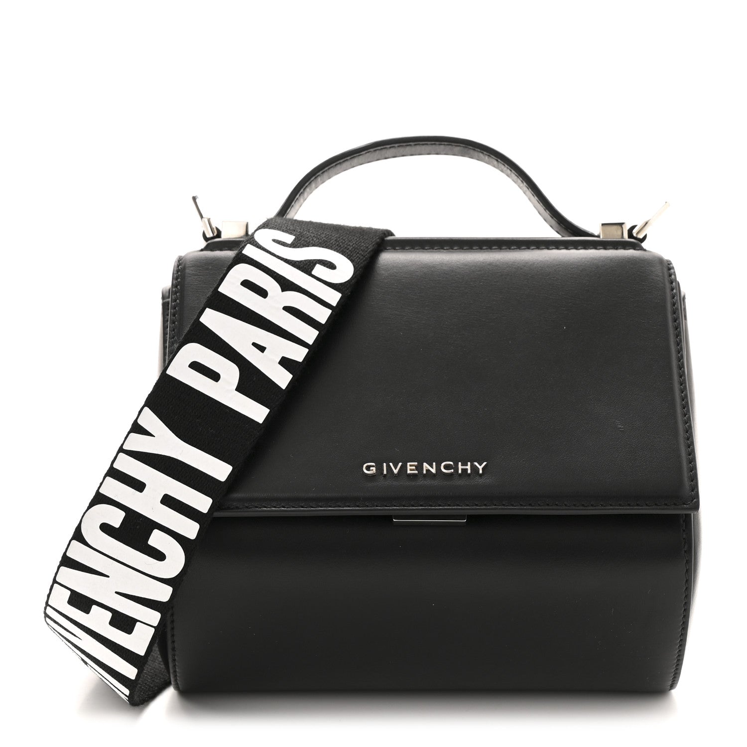 Givenchy Calfskin Mini Pandora Box Logo Strap Crossbody Bag Black