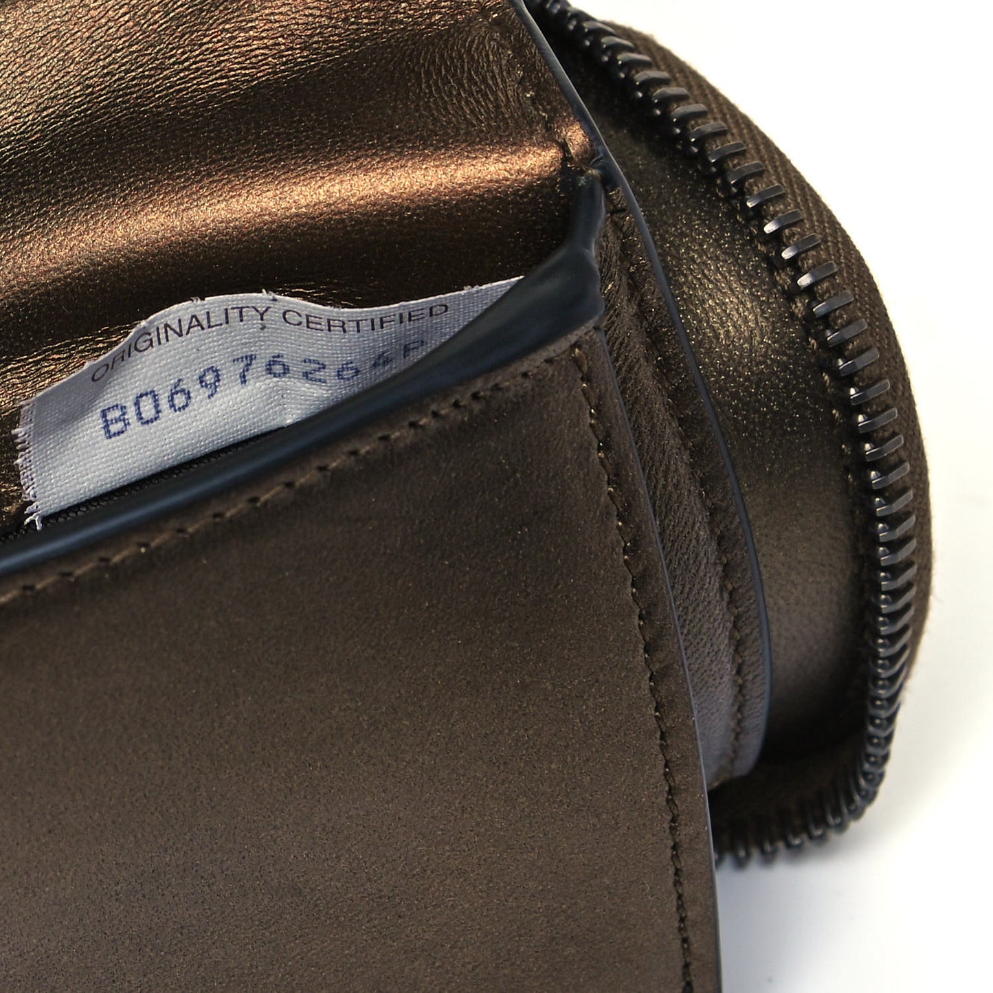 Metallic Nappa Intrecciato Zip Around Wallet Dark Copper