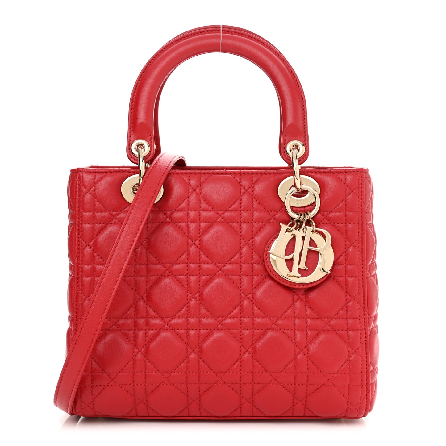 Lambskin Cannage Medium Lady Dior Red