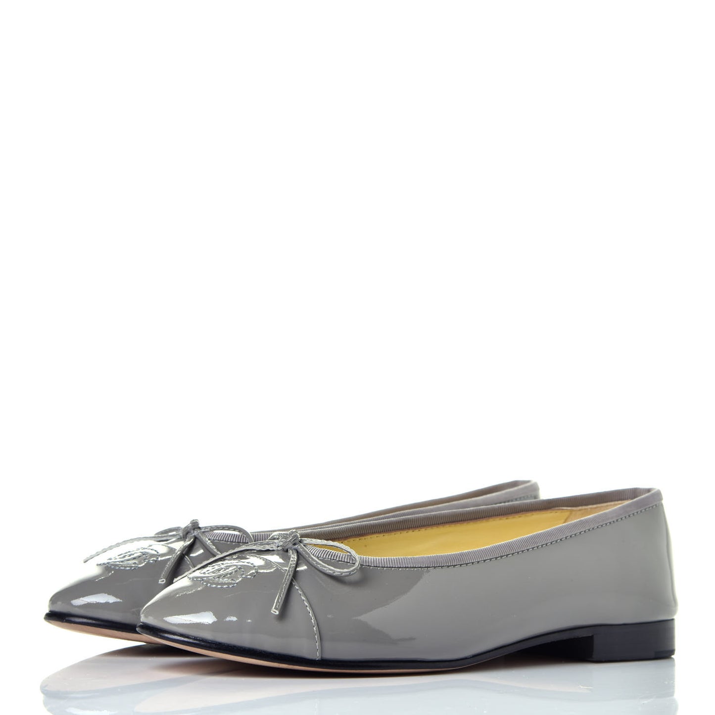 Patent Calfskin CC Cap Toe Ballerina Flats 36 Dark Grey
