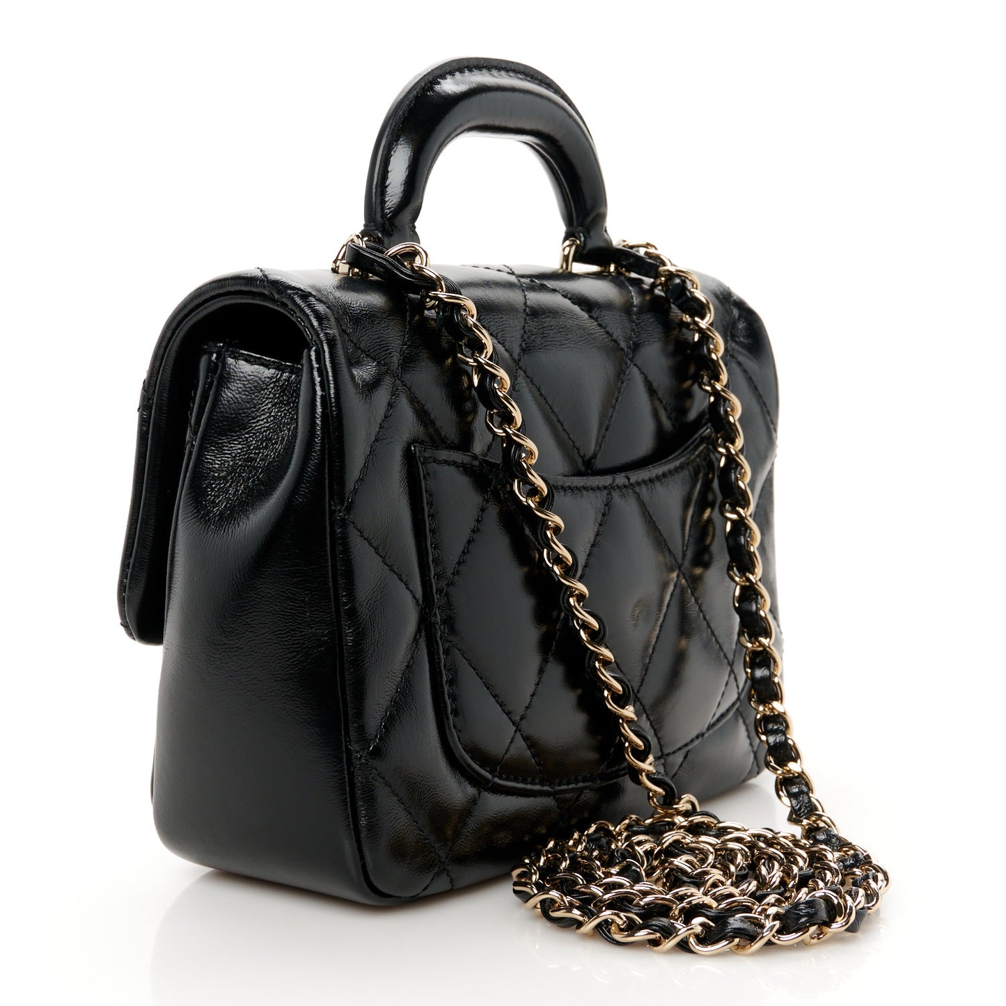Shiny Lambskin Quilted Mini Coco Trip Flap Bag Black