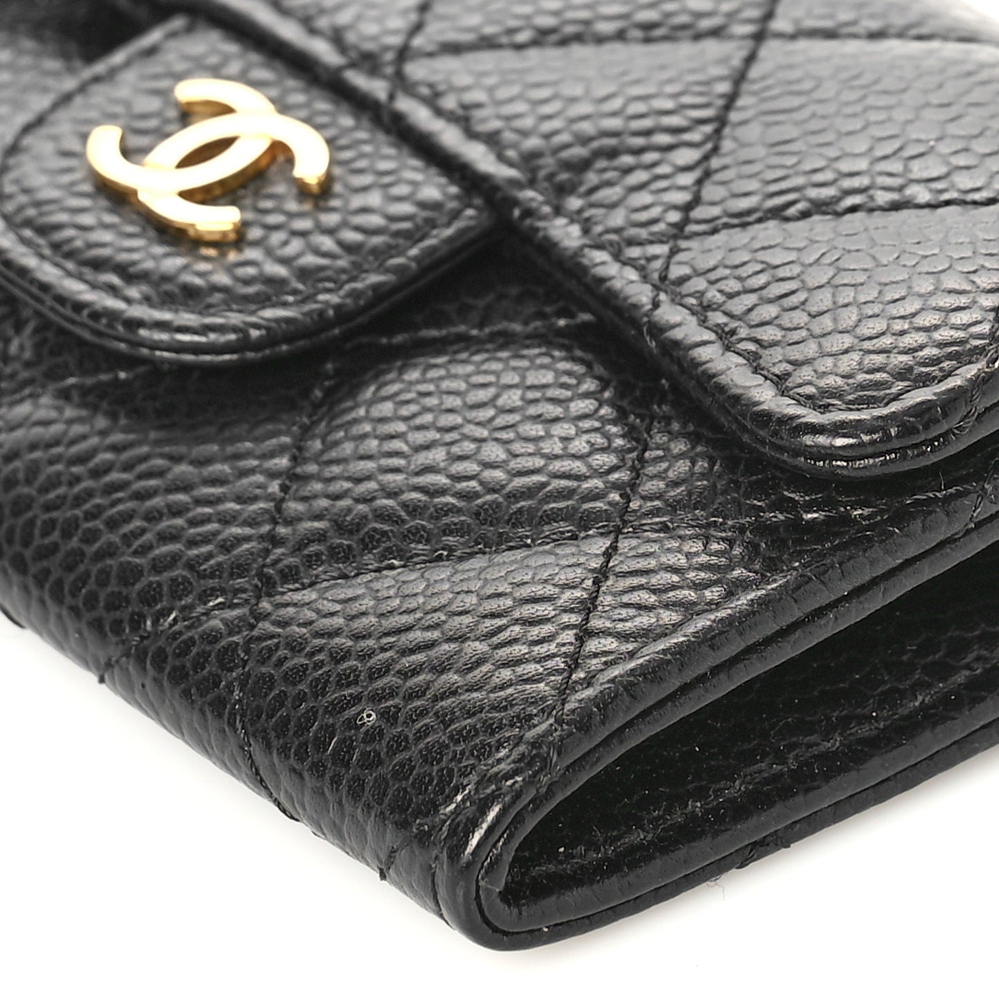 Caviar Quilted Flap Card Holder Wallet Black
