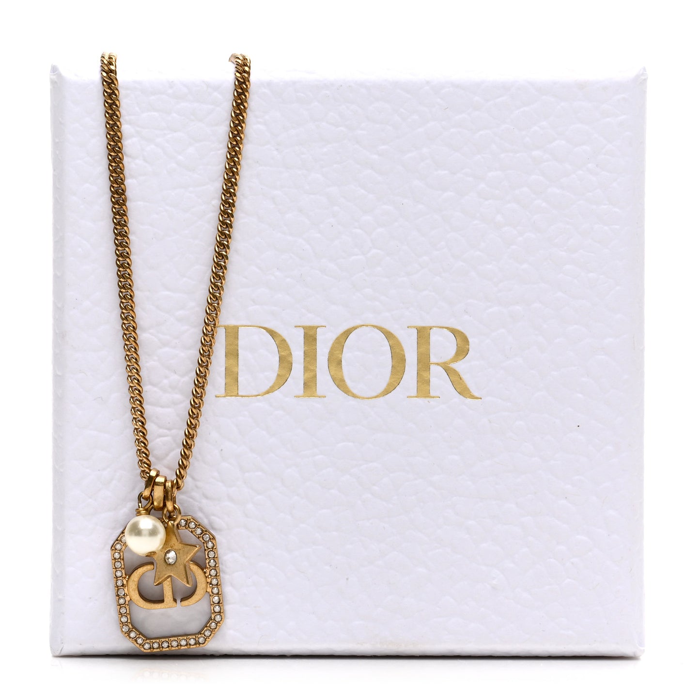 Crystal Pearl CD Star Necklace Gold