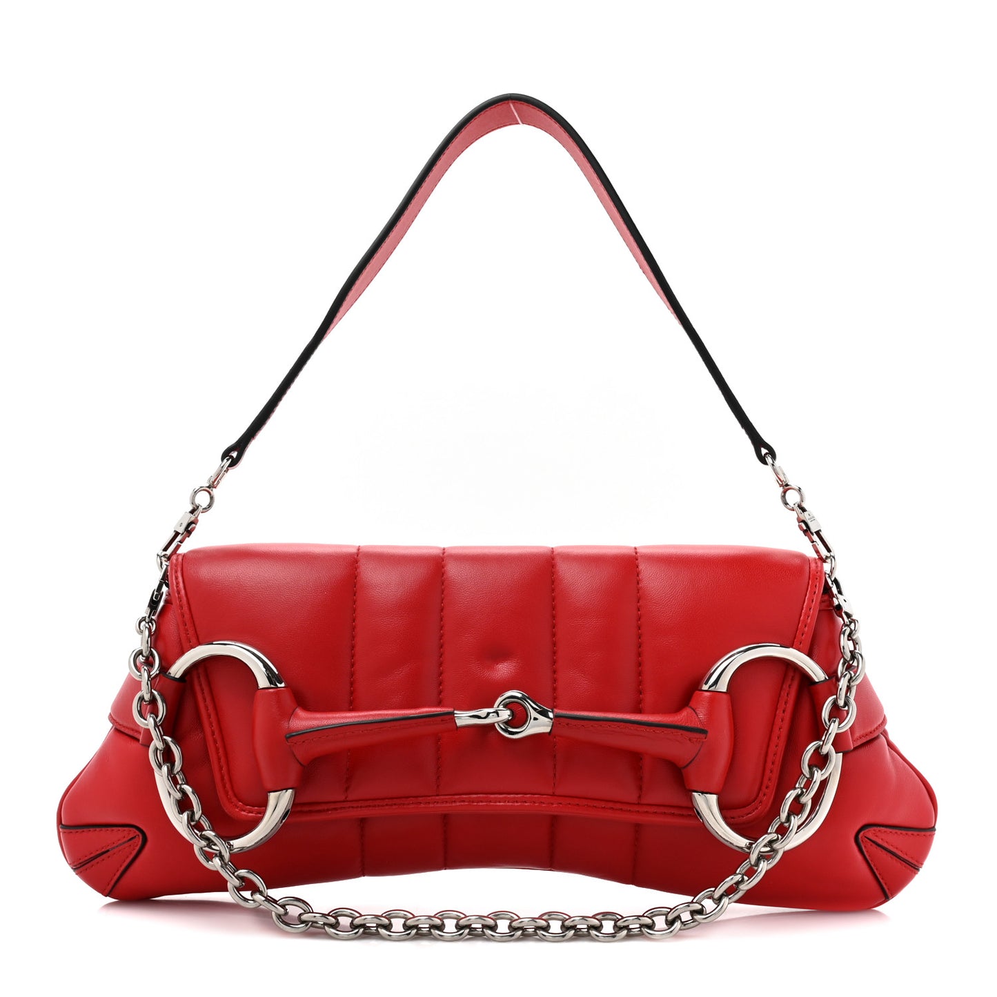 Nappa Vertical Matelasse Medium Maxi Horsebit Chain Shoulder Bag Beret Red
