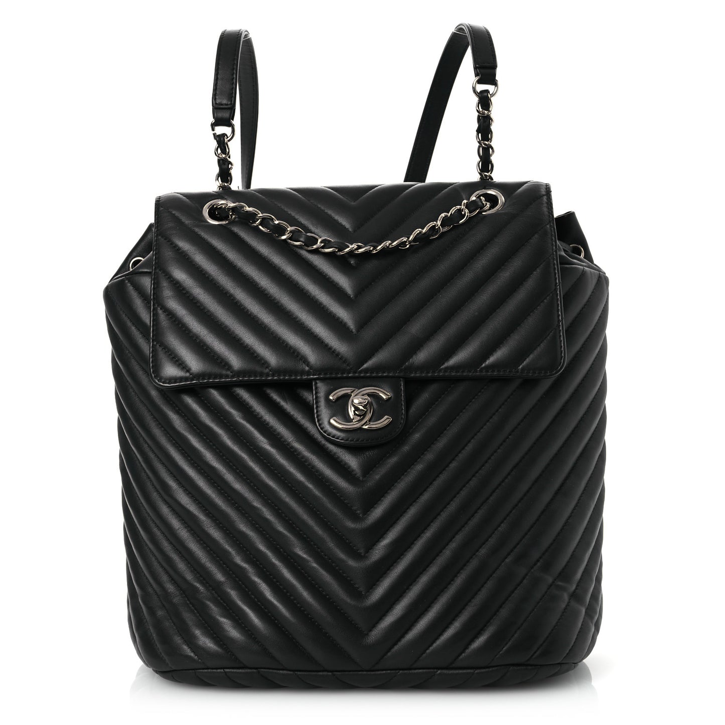 Calfskin Chevron Quilted Large Urban Spirit Backpack Black