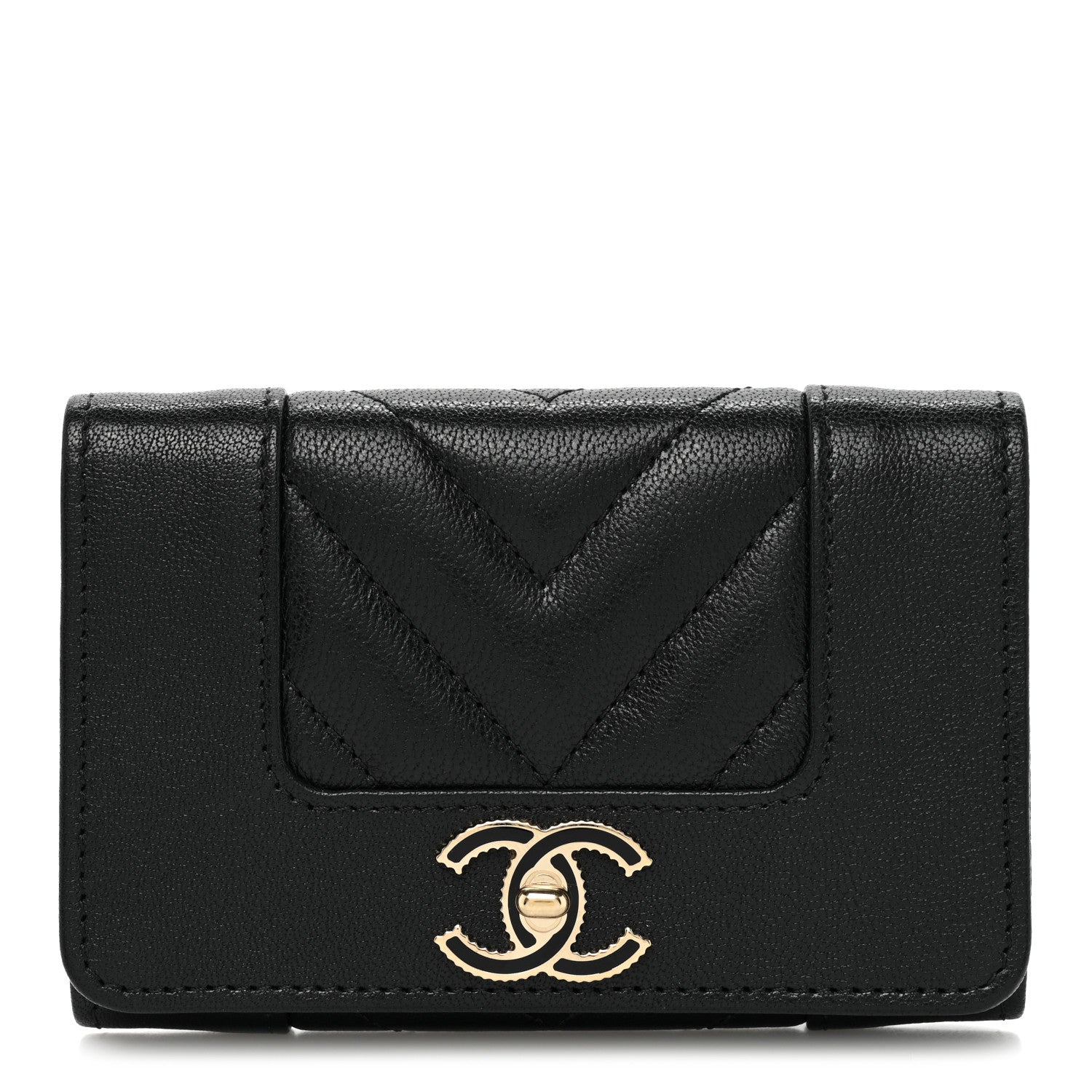 Chanel Sheepskin Chevron Quilted Vintage Mademoiselle Card Holder