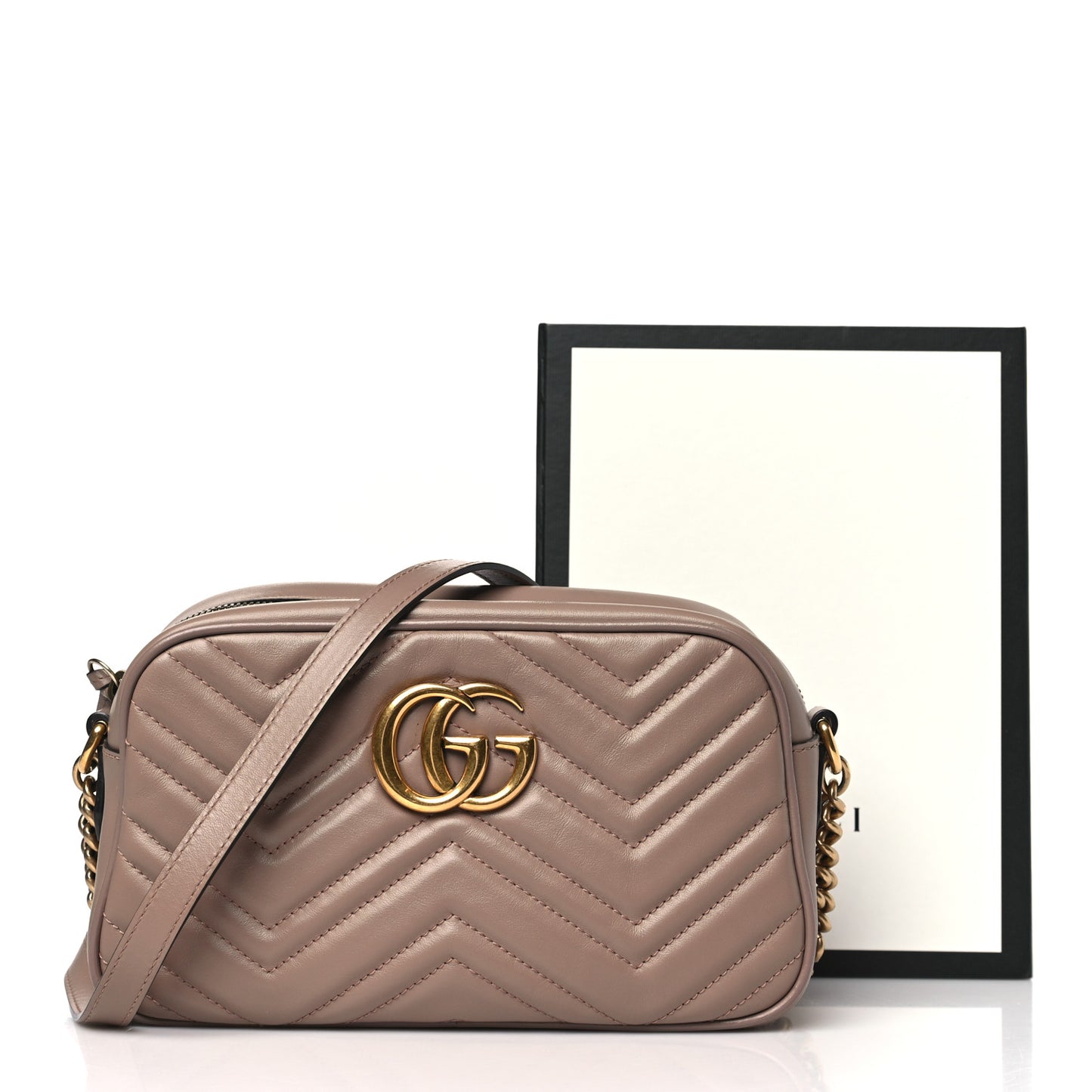 Calfskin Matelasse Small GG Marmont Chain Shoulder Bag Porcelain Rose