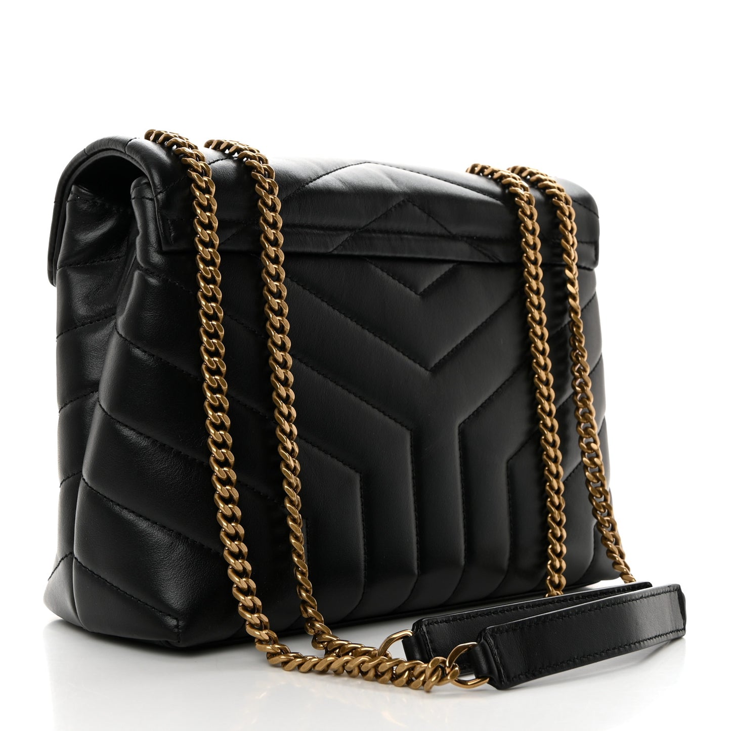 Calfskin Y Quilted Monogram Small Loulou Chain Satchel Black