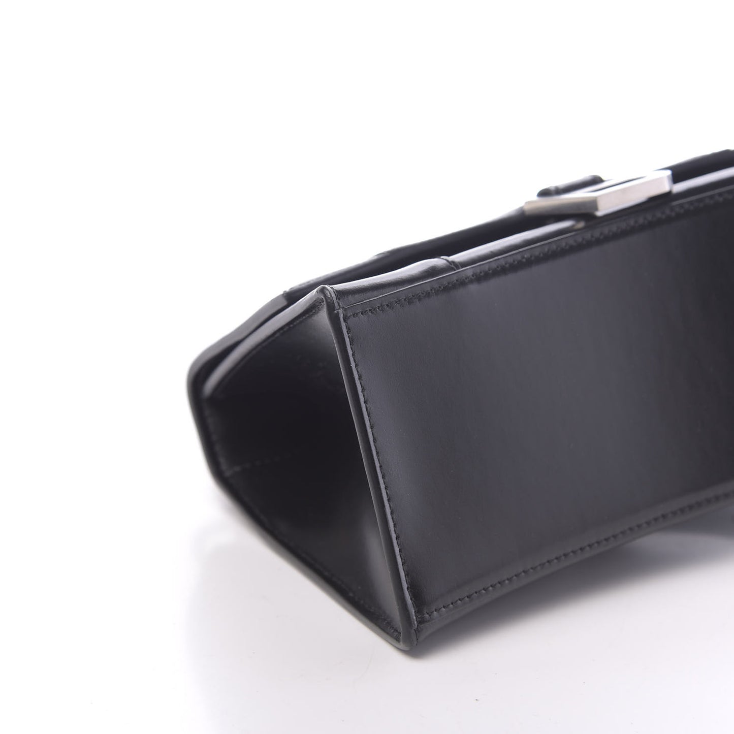 Shiny Box Calfskin Graffiti Logo Small Hourglass Top Handle Bag Black Silver