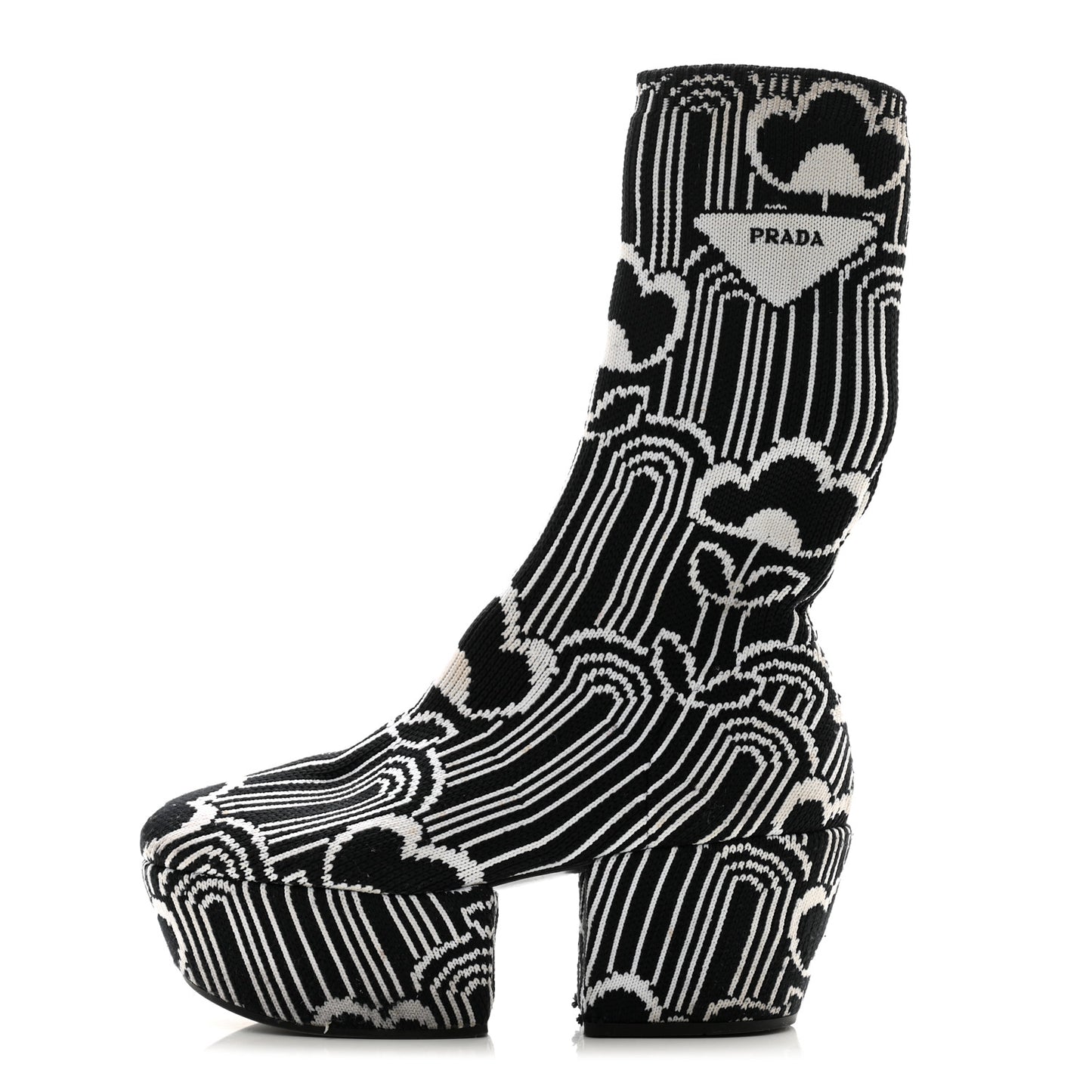 Jacquard Knit Platform Ankle Boots 37 Black