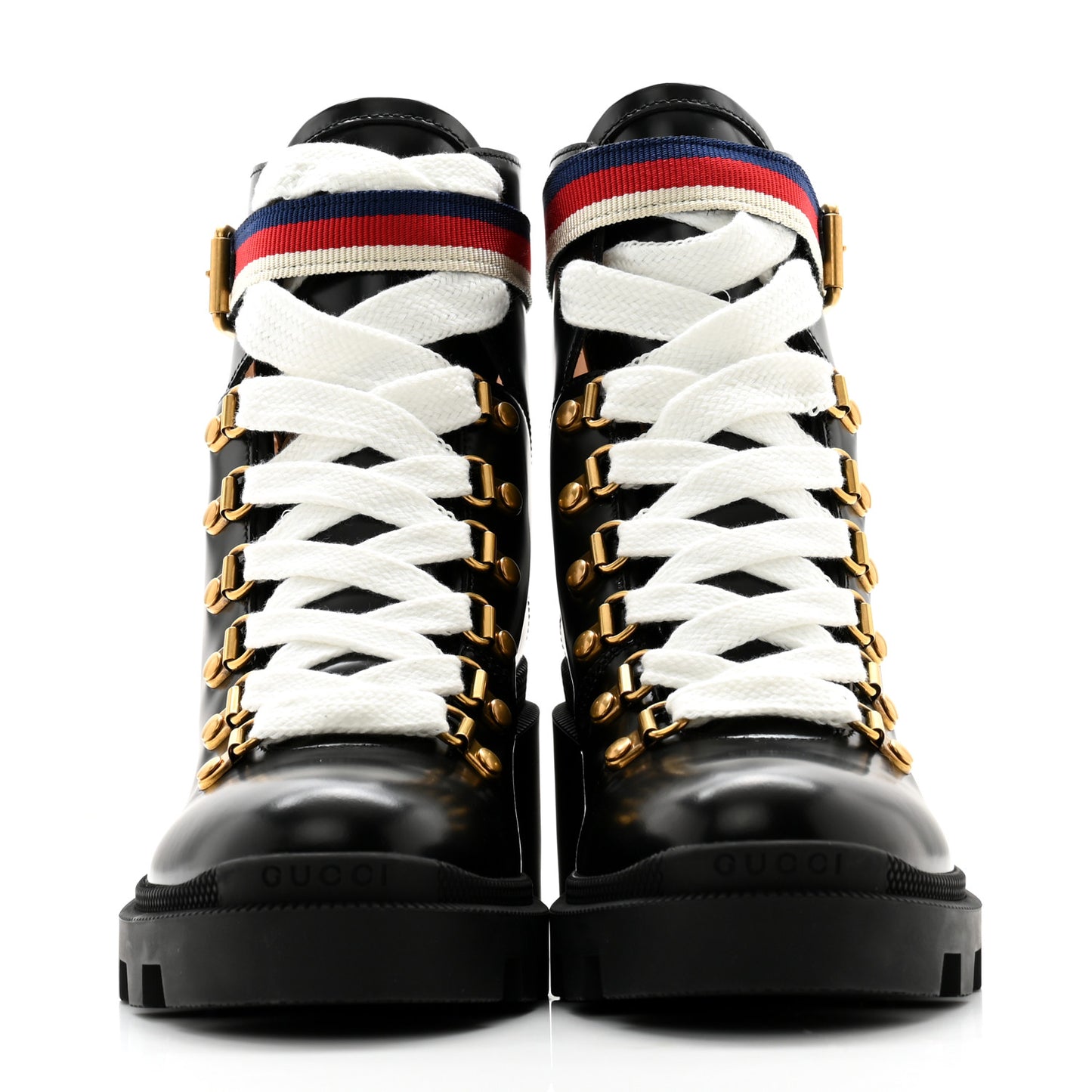 Calfskin Sylvie Web Womens Lace Up Combat Boots 35.5 Black