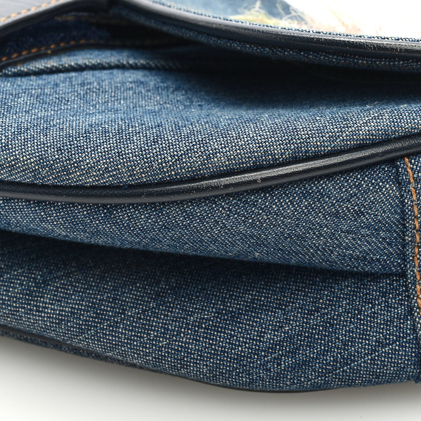 Denim Crystal Floral Embroidered Saddle Bag Multicolor