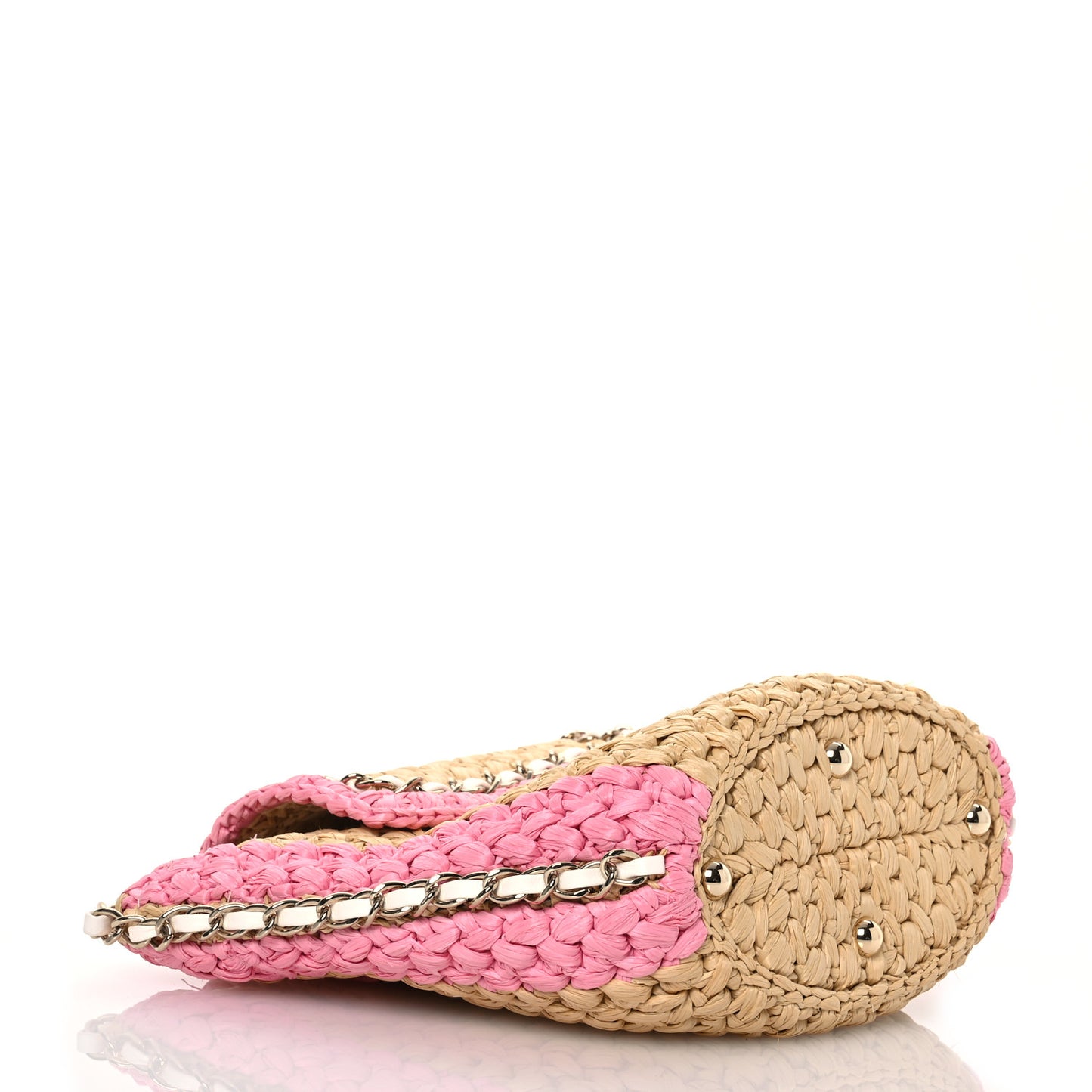 Raffia Chain Venice Beach Basket Flap Bag Beige Pink