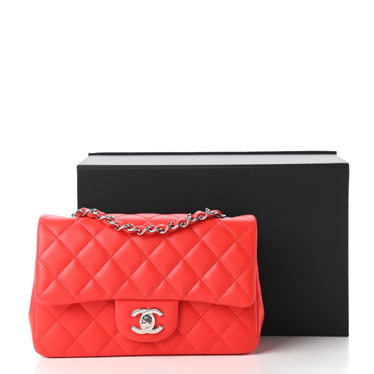 Lambskin Quilted Mini Rectangular Flap Red