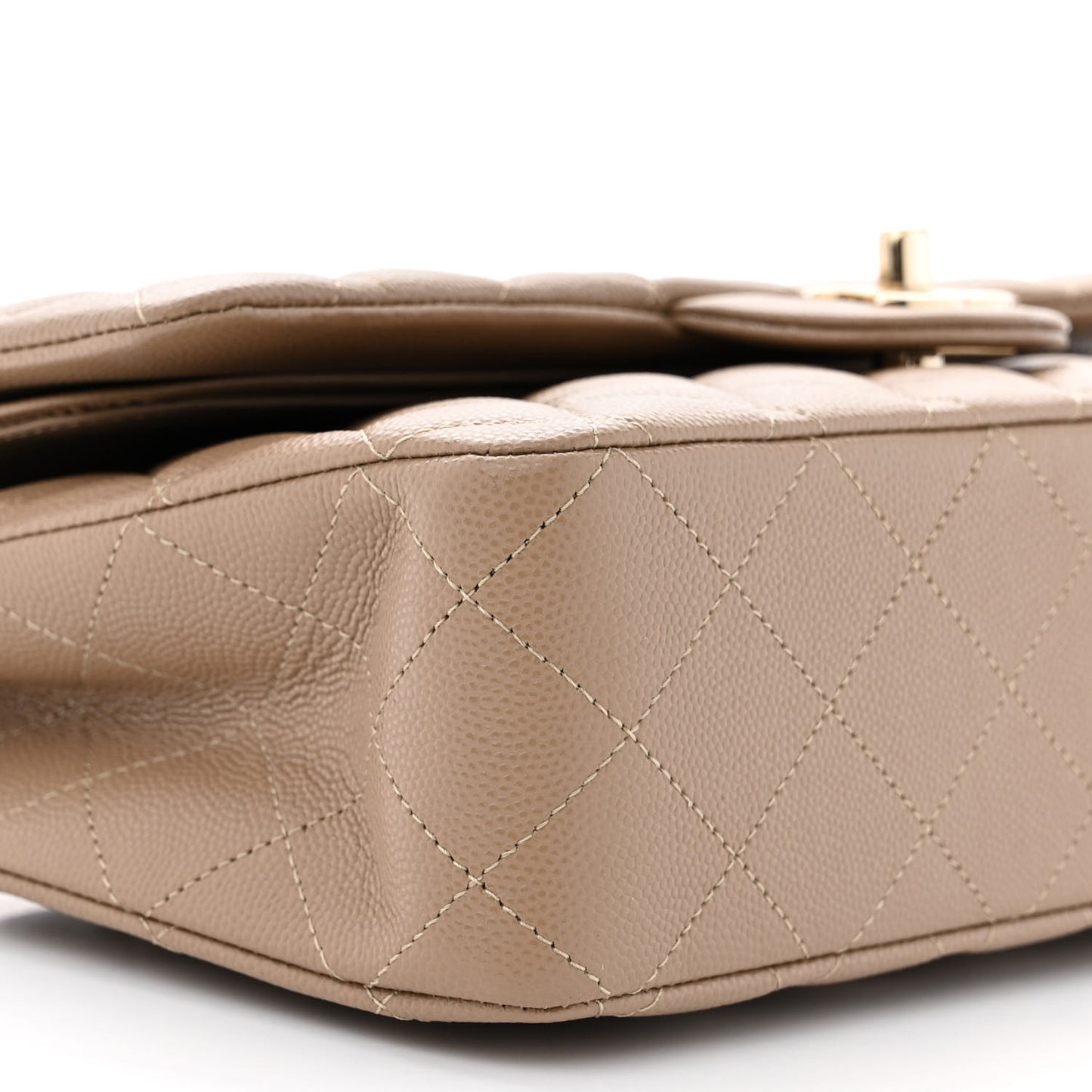 Caviar Quilted Medium Double Flap Dark Beige