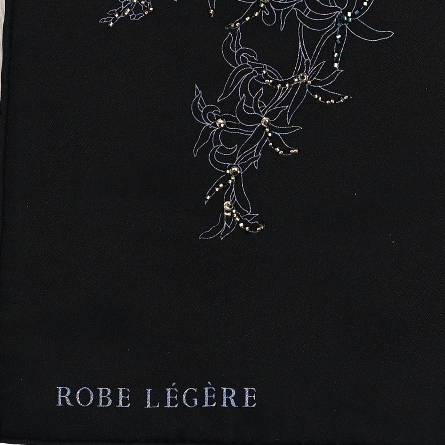 Silk Embroidered Robe Legere Scarf 90 Black Bleu