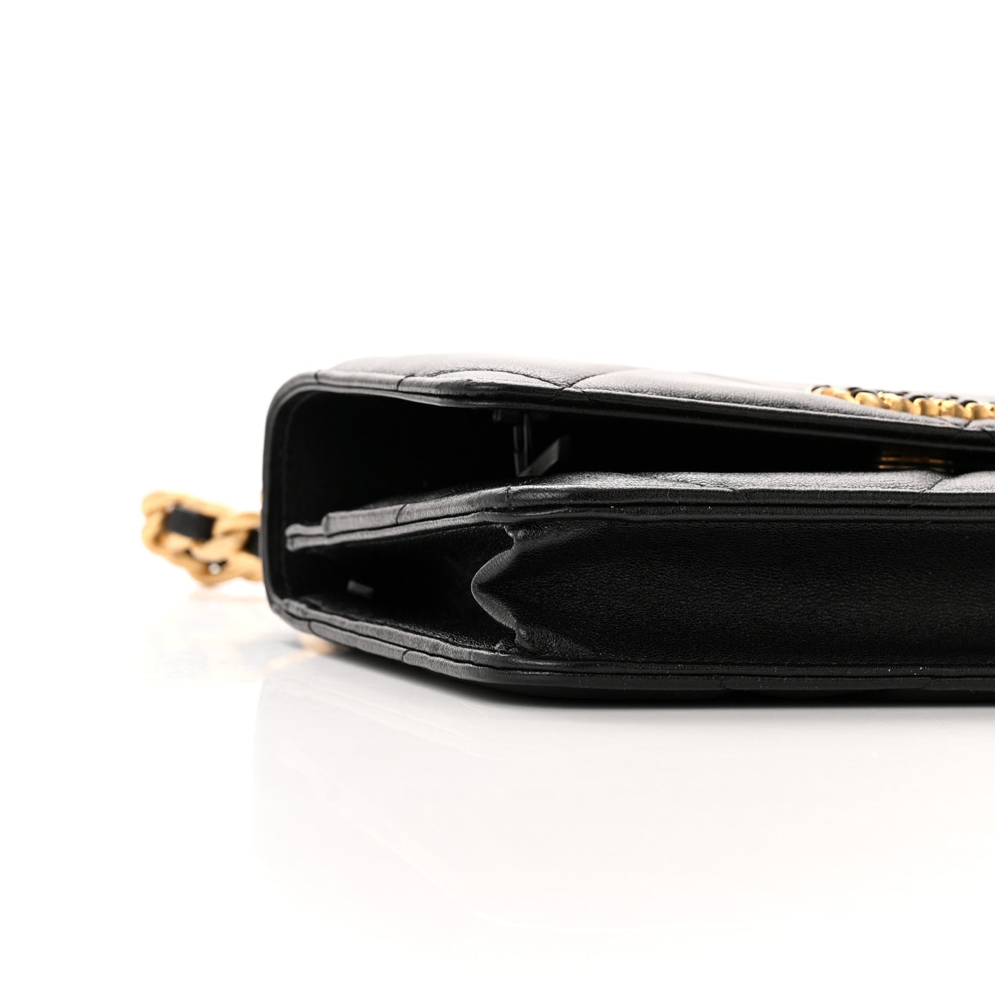 Goatskin Quilted Chanel 19 Wallet On Chain WOC Black