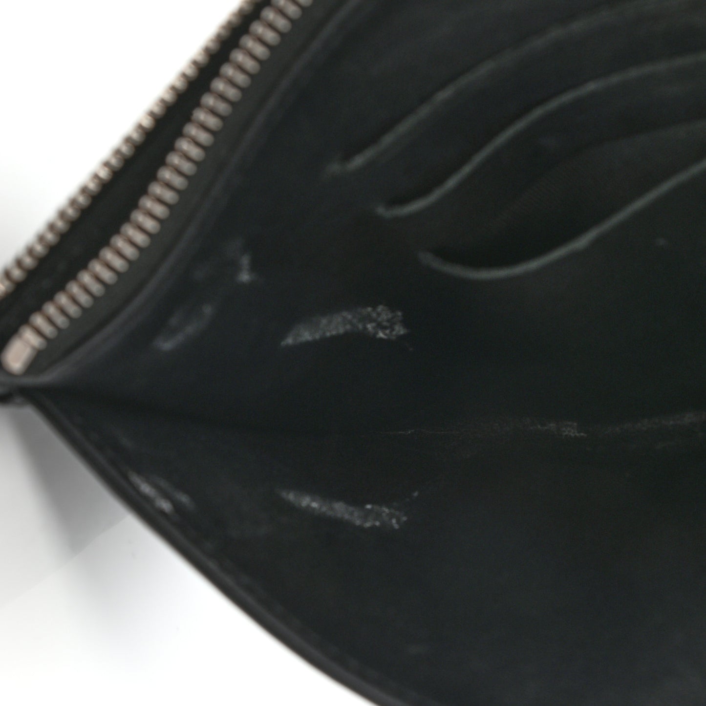 Goatskin Camellia Embossed Zip Pouch Black