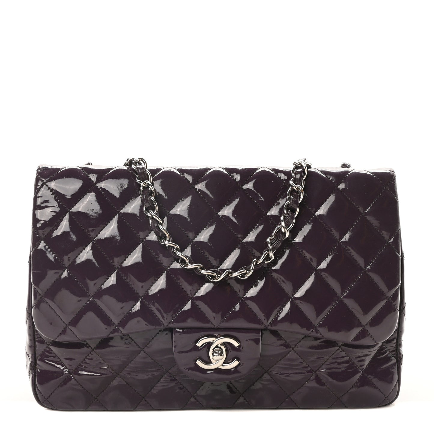 Patent Quilted Jumbo Single Flap Dark Purple