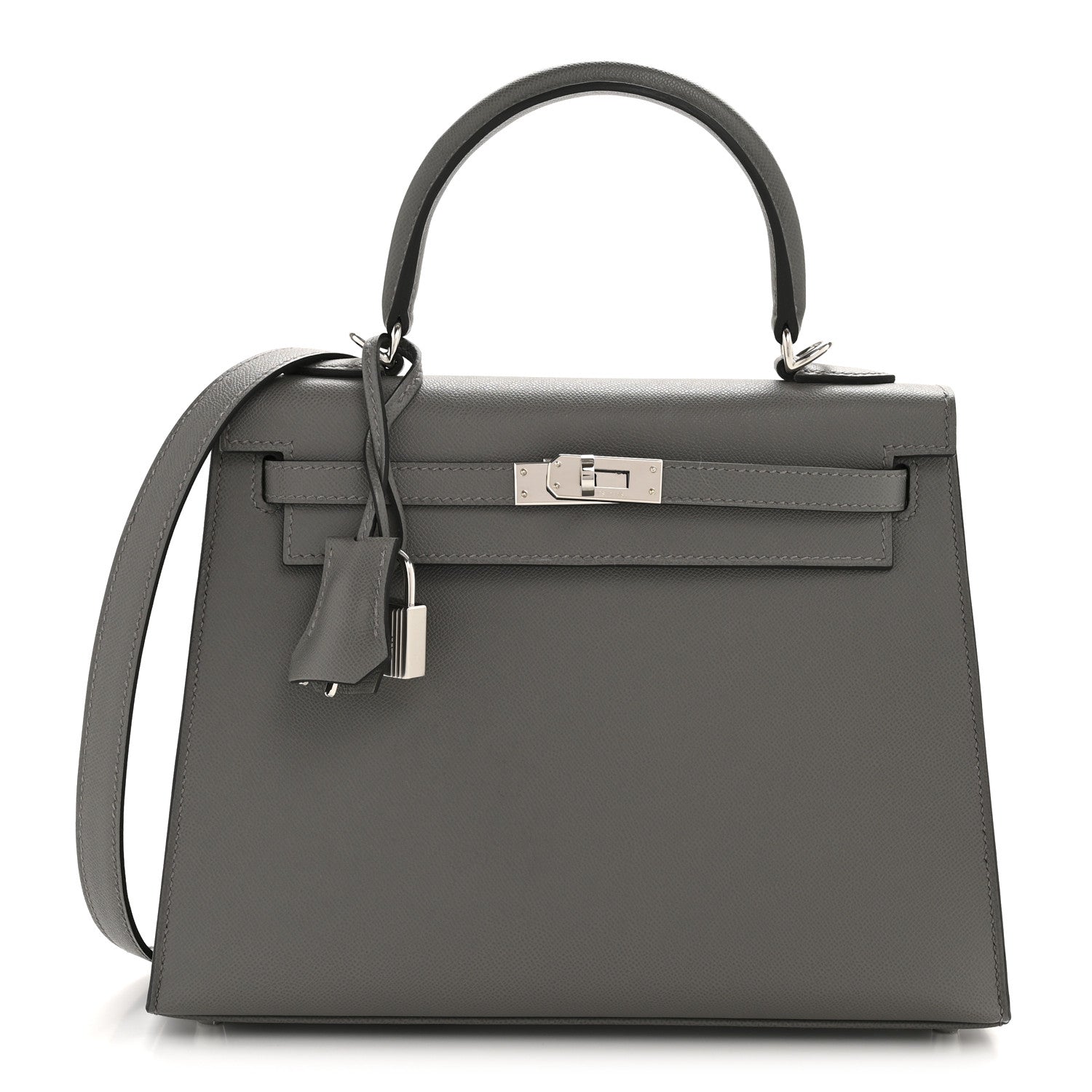 Hermes Madame Calfskin Kelly Sellier 25 Gris Meyer 1772965
