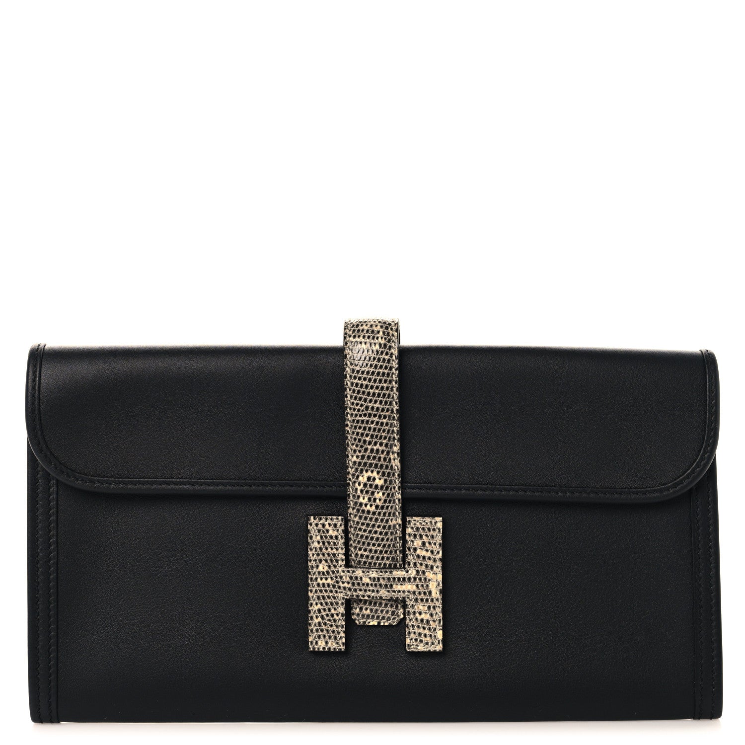 Hermes Swift Lizard Jige Elan Touch 29 Clutch Black Ombre 1971106