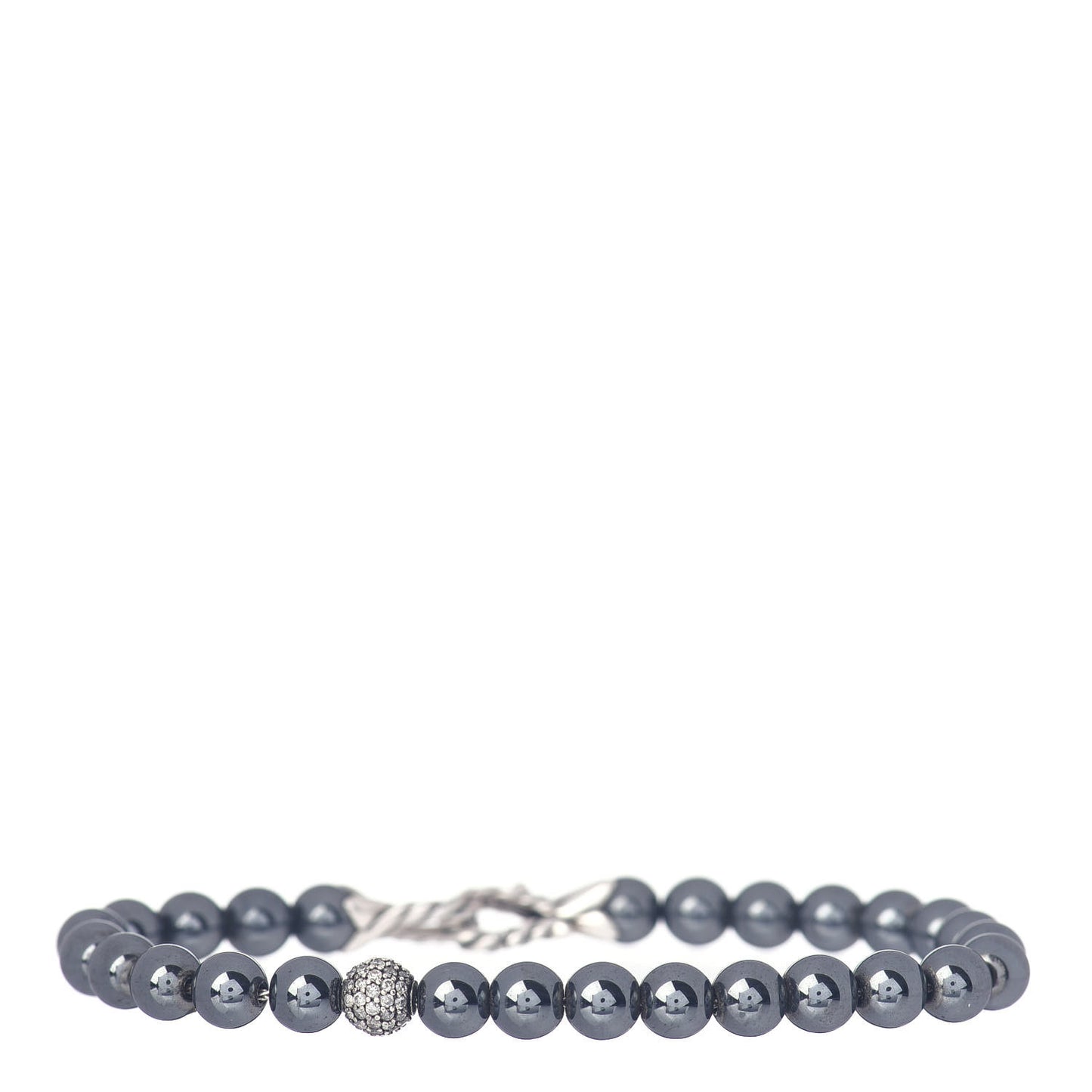 Sterling Silver Diamond Hematite 6mm Bead Bracelet