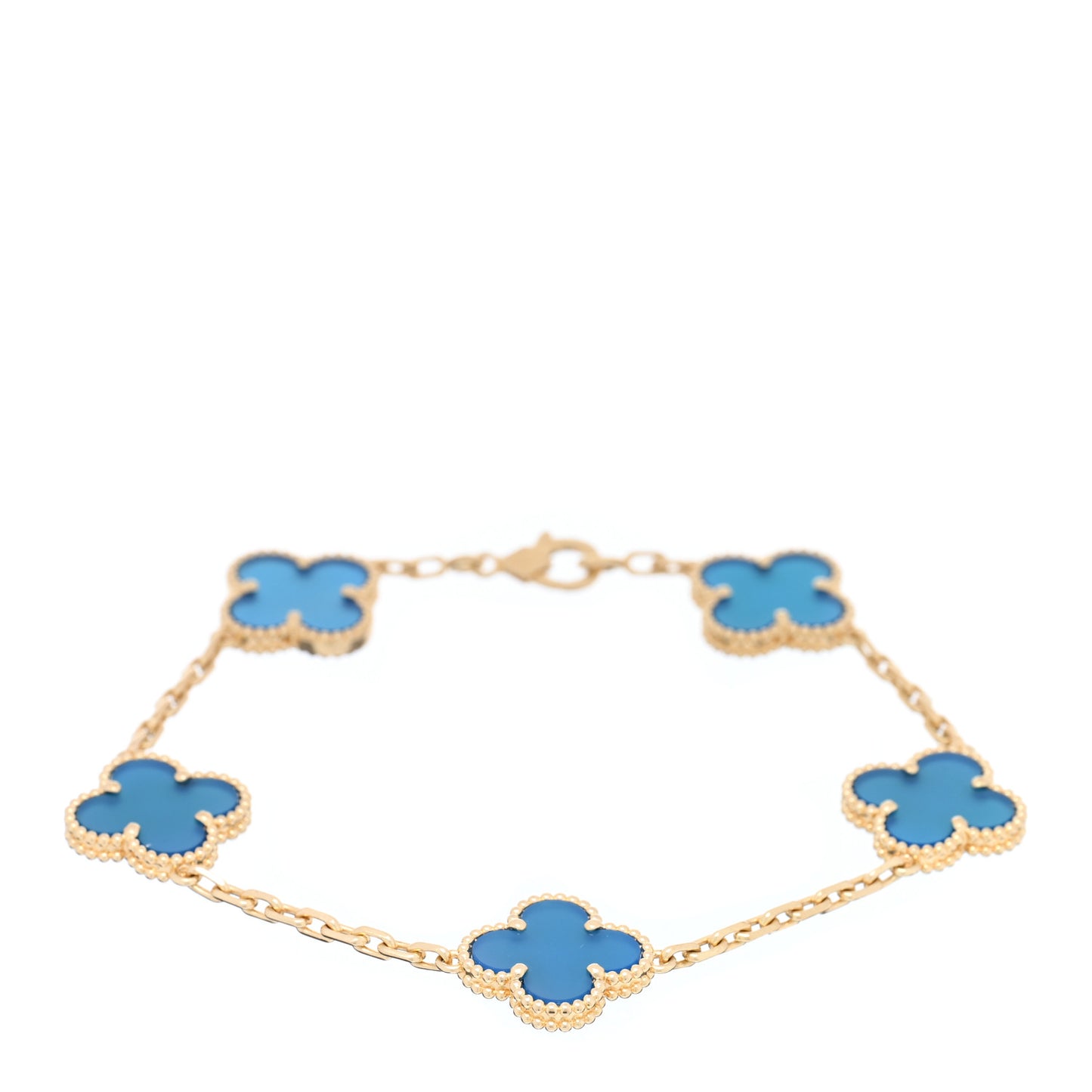 18K Yellow Gold Blue Agate 5 Motifs Vintage Alhambra Bracelet