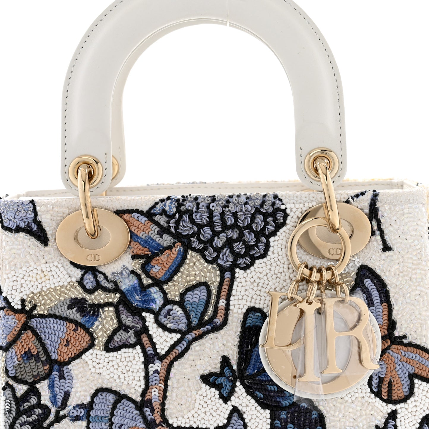 Calfskin Toile de Jouy Beaded Sequin Embroidered Small Mexico Lady Dior White Pastel Midnight Blue