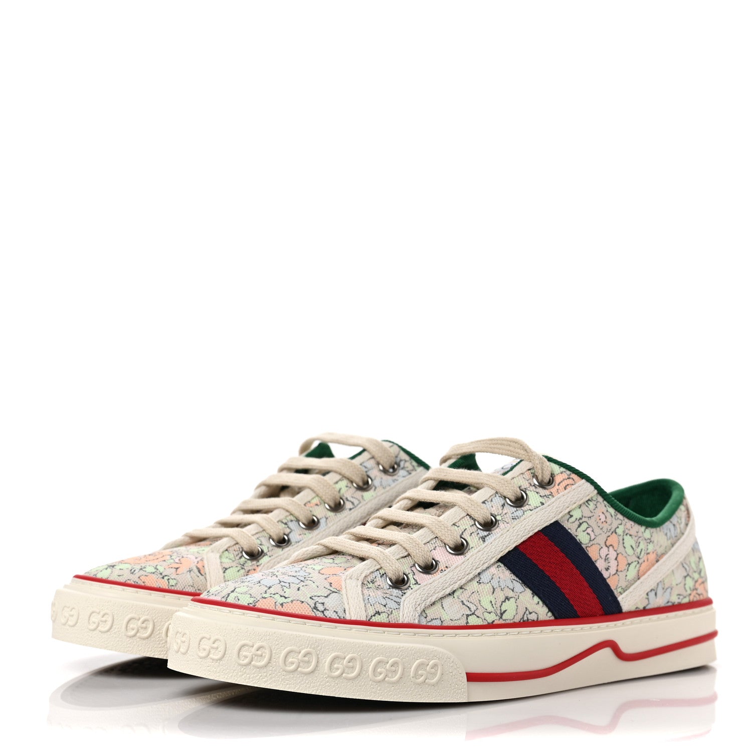 Gucci X LIBERTY OF LONDON Canvas Web Tracy Print Womens 1977 Tennis Sneakers 38.5 Mint Peach Mystic White 3 of 8