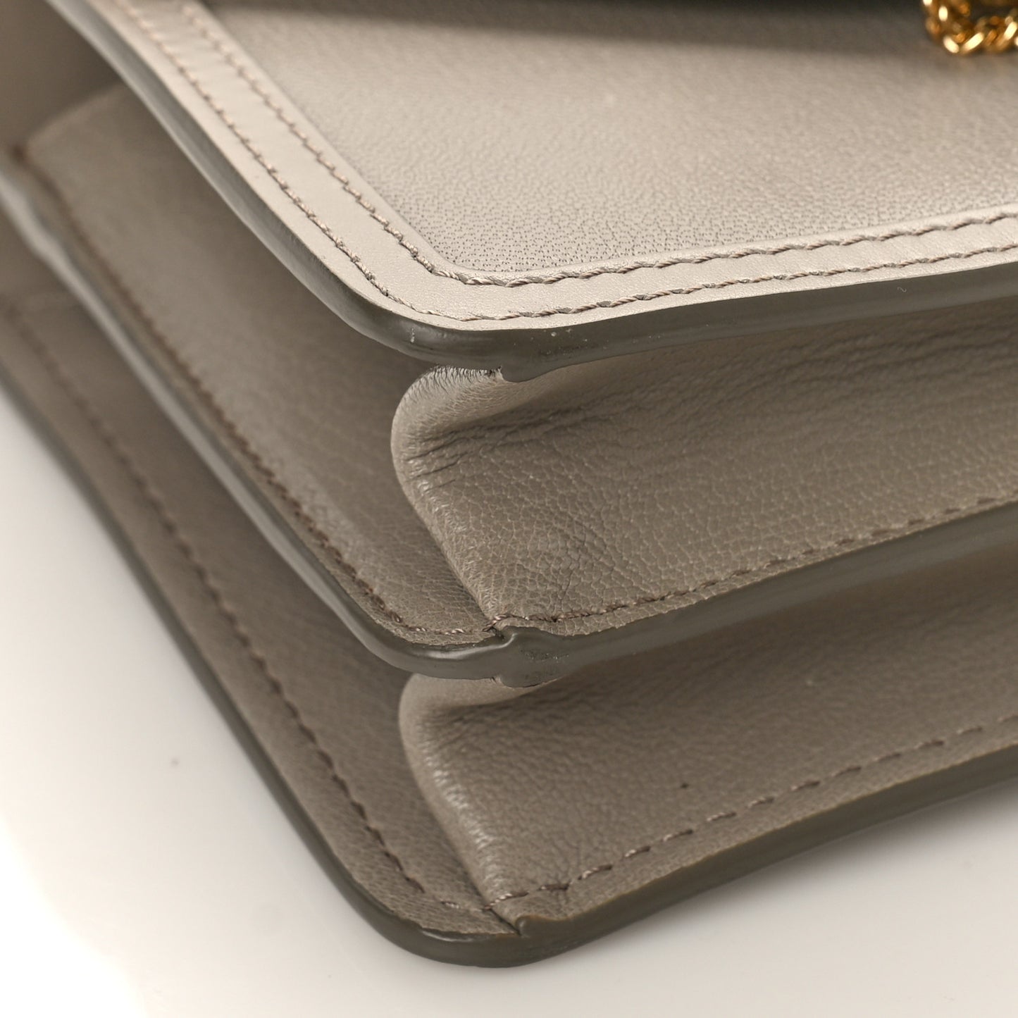 Shiny Goatskin Calfskin Aby Chain Shoulder Bag Motty Grey