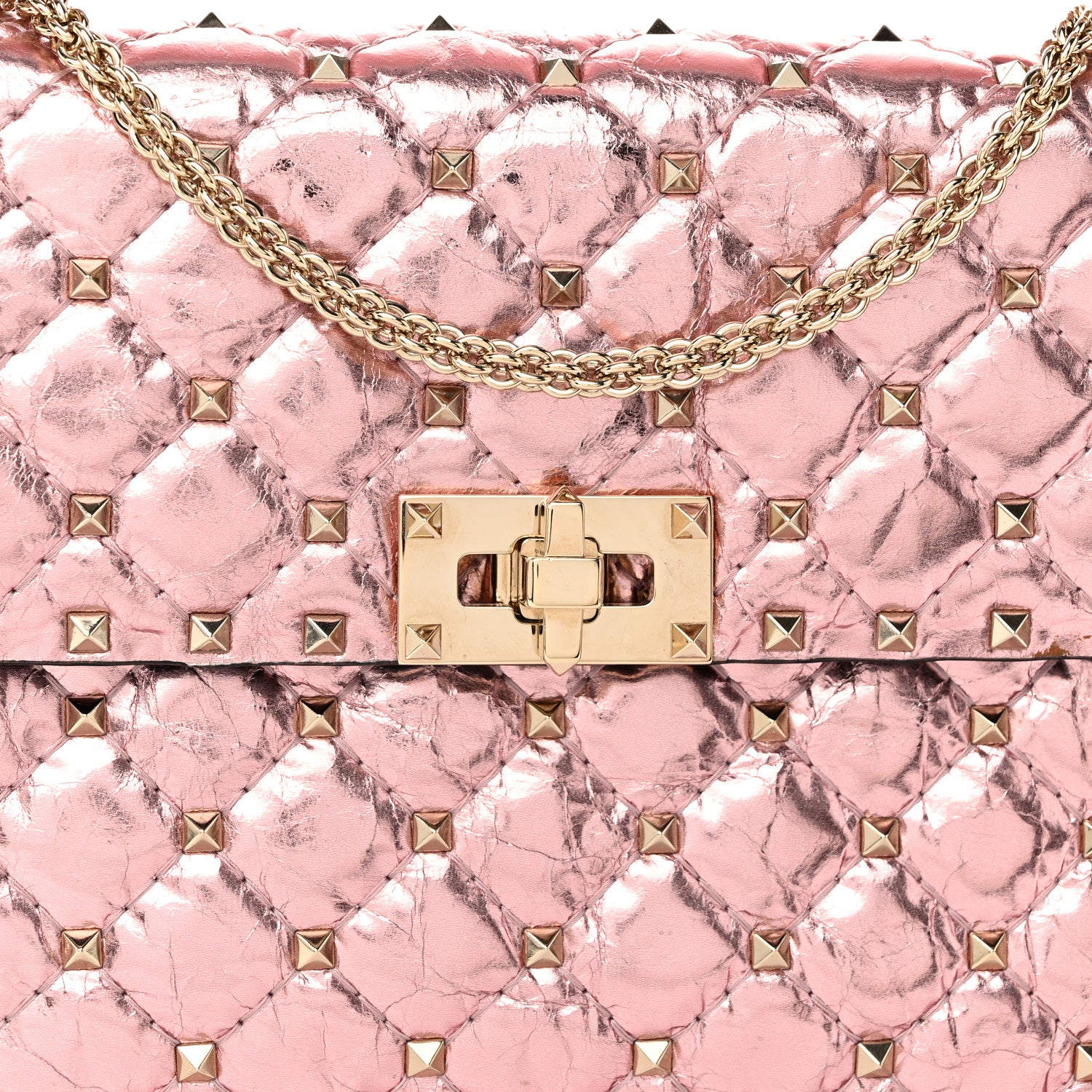 Valentino Garavani Metallic Wrinkled Lambskin Medium Rockstud Spike Shoulder Bag Lipstick 8 of 10
