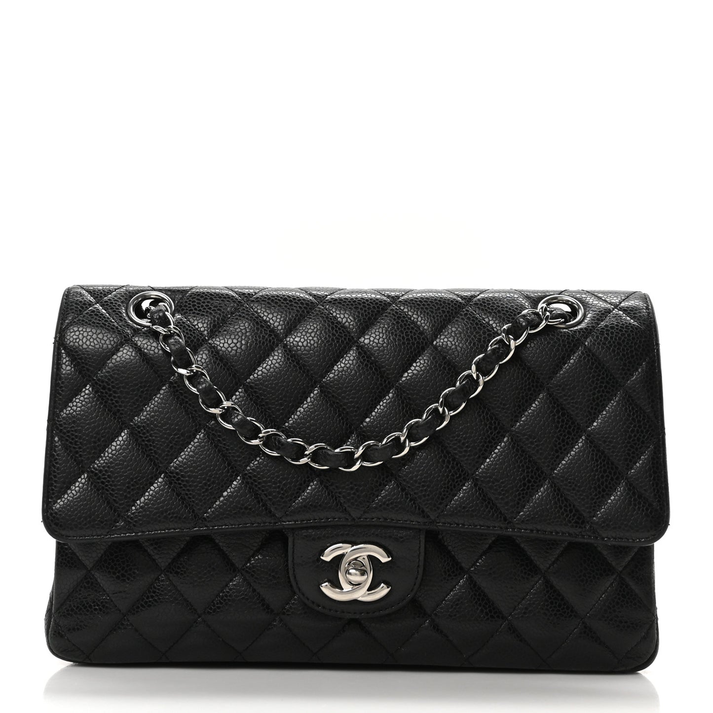 Caviar Quilted Medium Double Flap Black